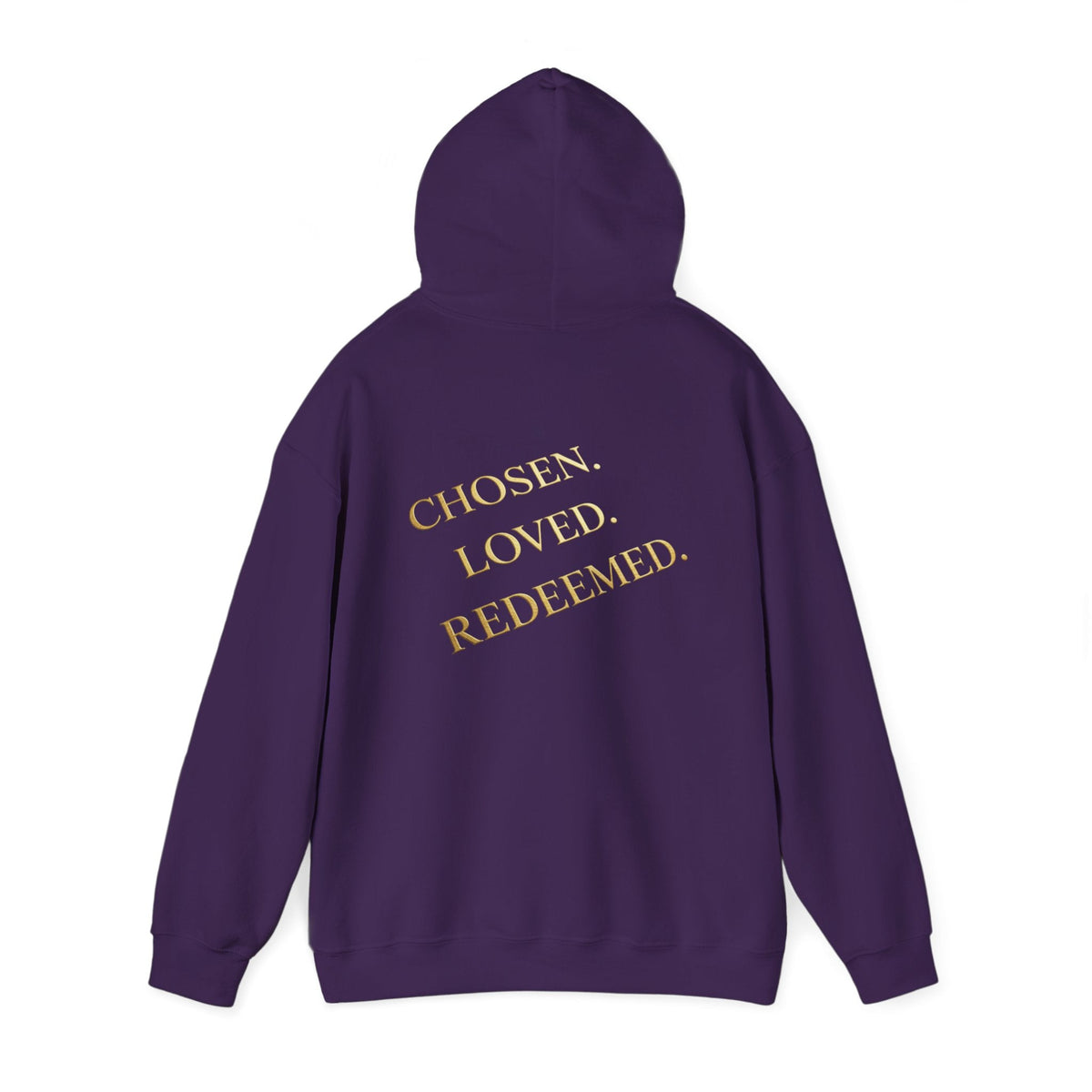 ✨ Chosen. Loved. Redeemed. – Elegant Christian Hoodie | Gold Foil Faith Tee | Subtle Cross & Heart Design | Inspirational Bible Verse Apparel by Uplifted Gear Printify
