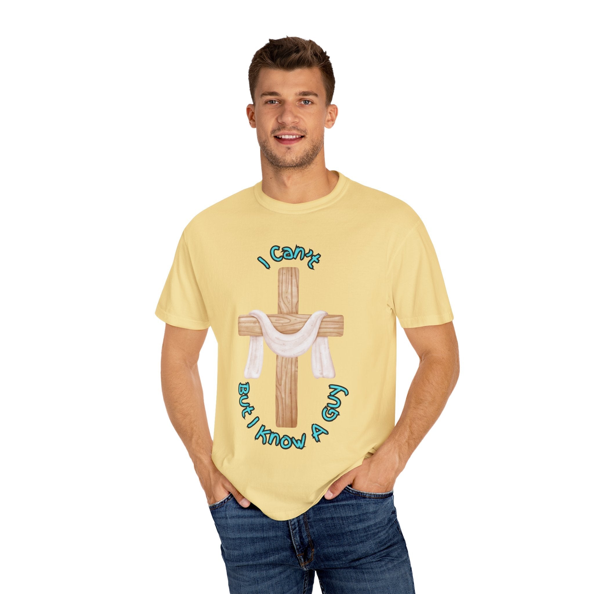 I Can’t, But I Know a Guy T-Shirt – Jesus Cross Christian Tee for Faithful Humor Printify
