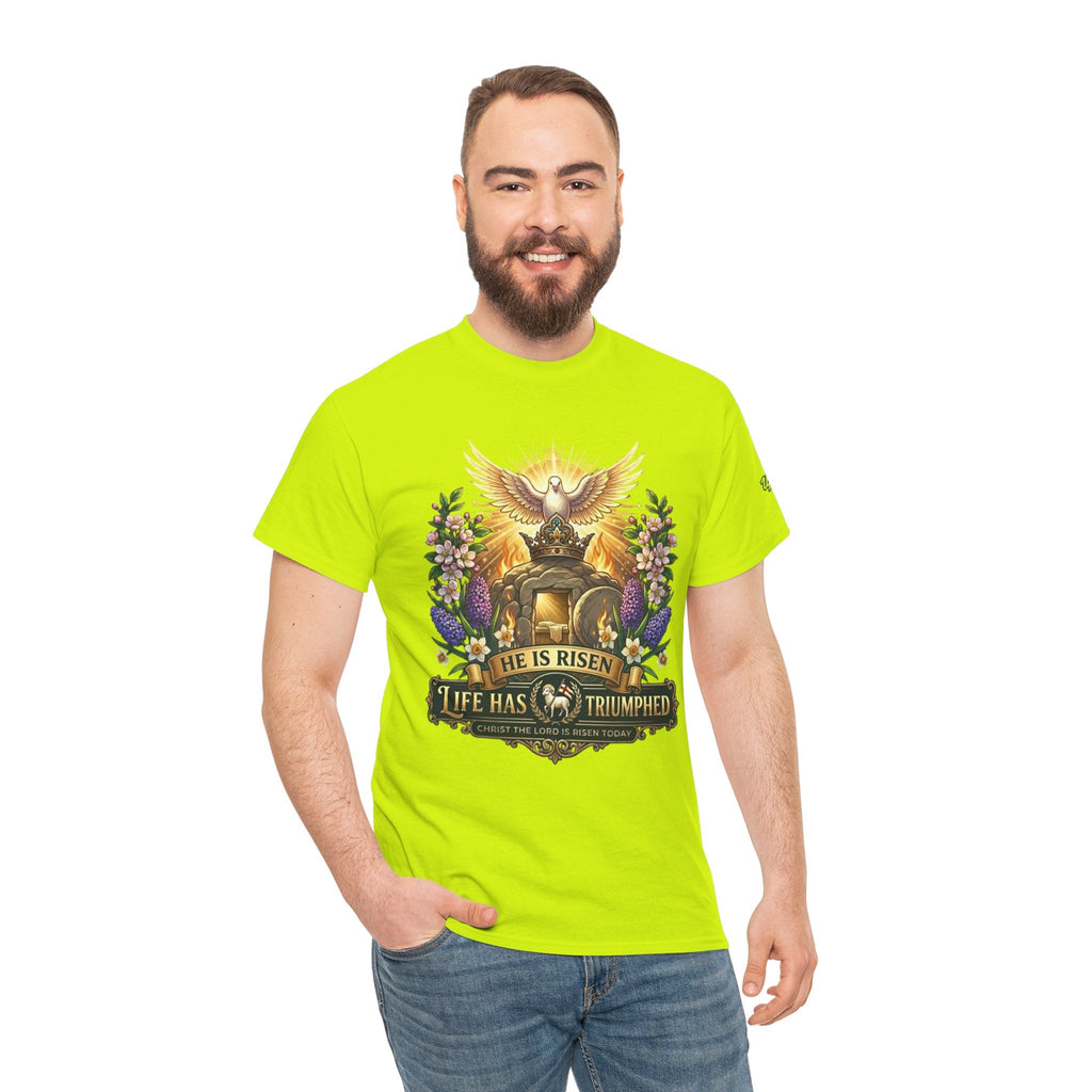 He Is Risen "Life Has Triumphed" T-Shirt — Easter Resurrection Christian Tee Printify