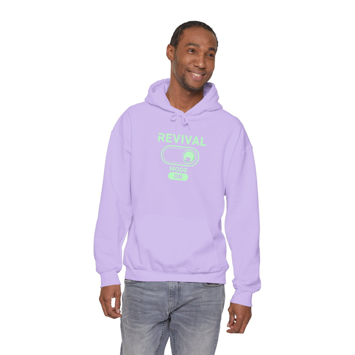 🔥 Revival Mode: ON – Christian Techwear Hoodie | Glowing Green Faith Switch | Futuristic Jesus Shirt | Activate Your Spiritual Awakening | Uplifted Gear Printify