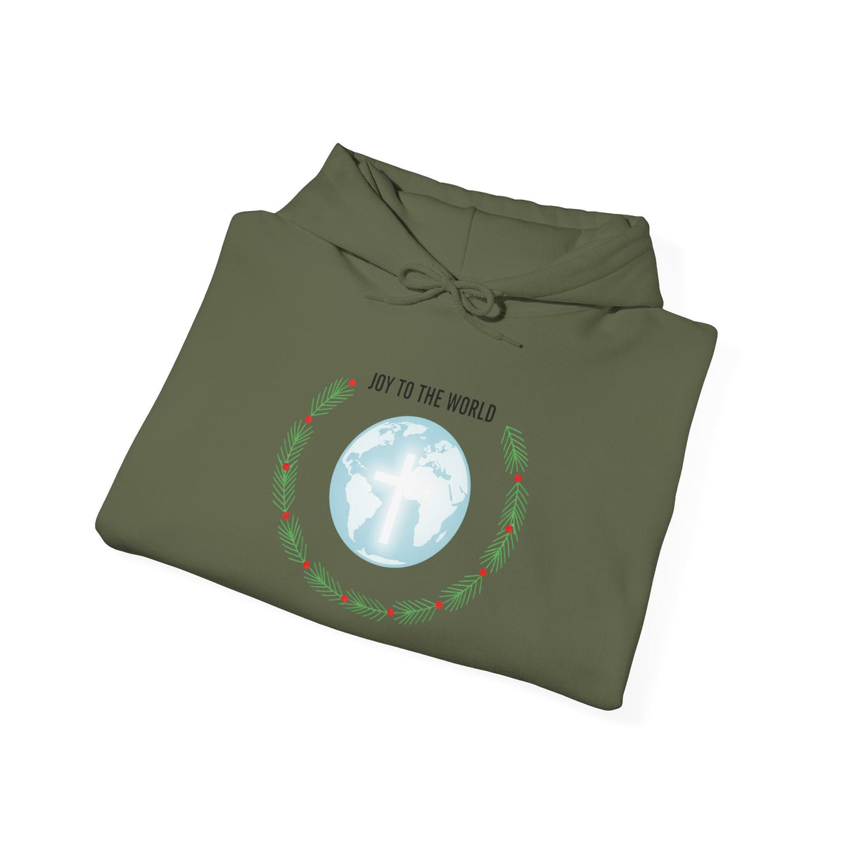 Joy to the World Hoodie – Wreath Earth Nativity Christian Christmas Sweatshirt for Isaiah 9:6 Holiday Faith & Festive Joy Printify