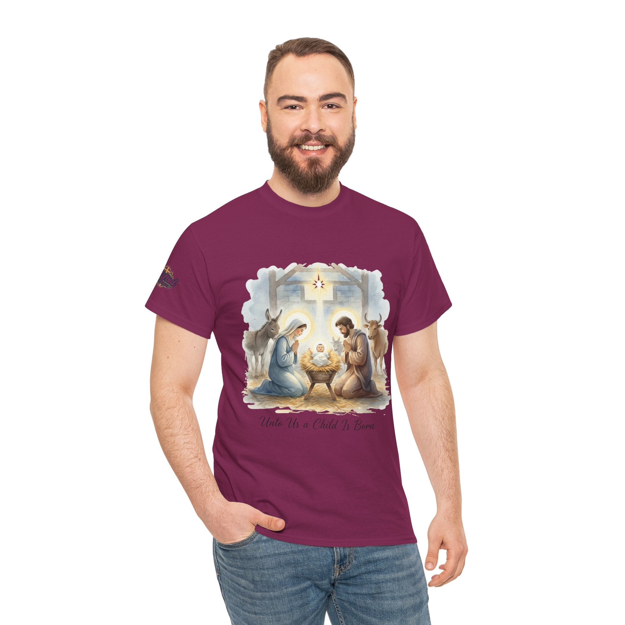 Unto Us a Child is Born T-shirt – Isaiah 9:6 Nativity Manger Scene Christian Christmas T-shirt for Holy Night Faith Printify