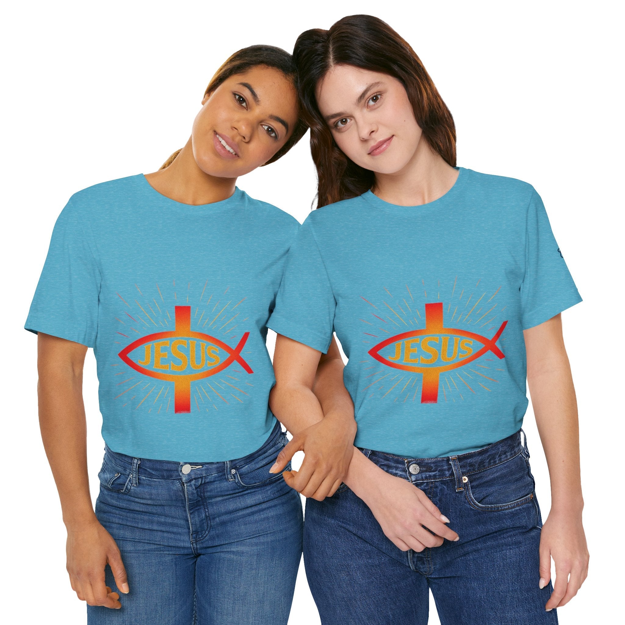 Jesus Ichthys T-shirt – Christian Fish Symbol with Cross & Jesus Inscription T-shirt for Eternal Faith & Streetwear Printify