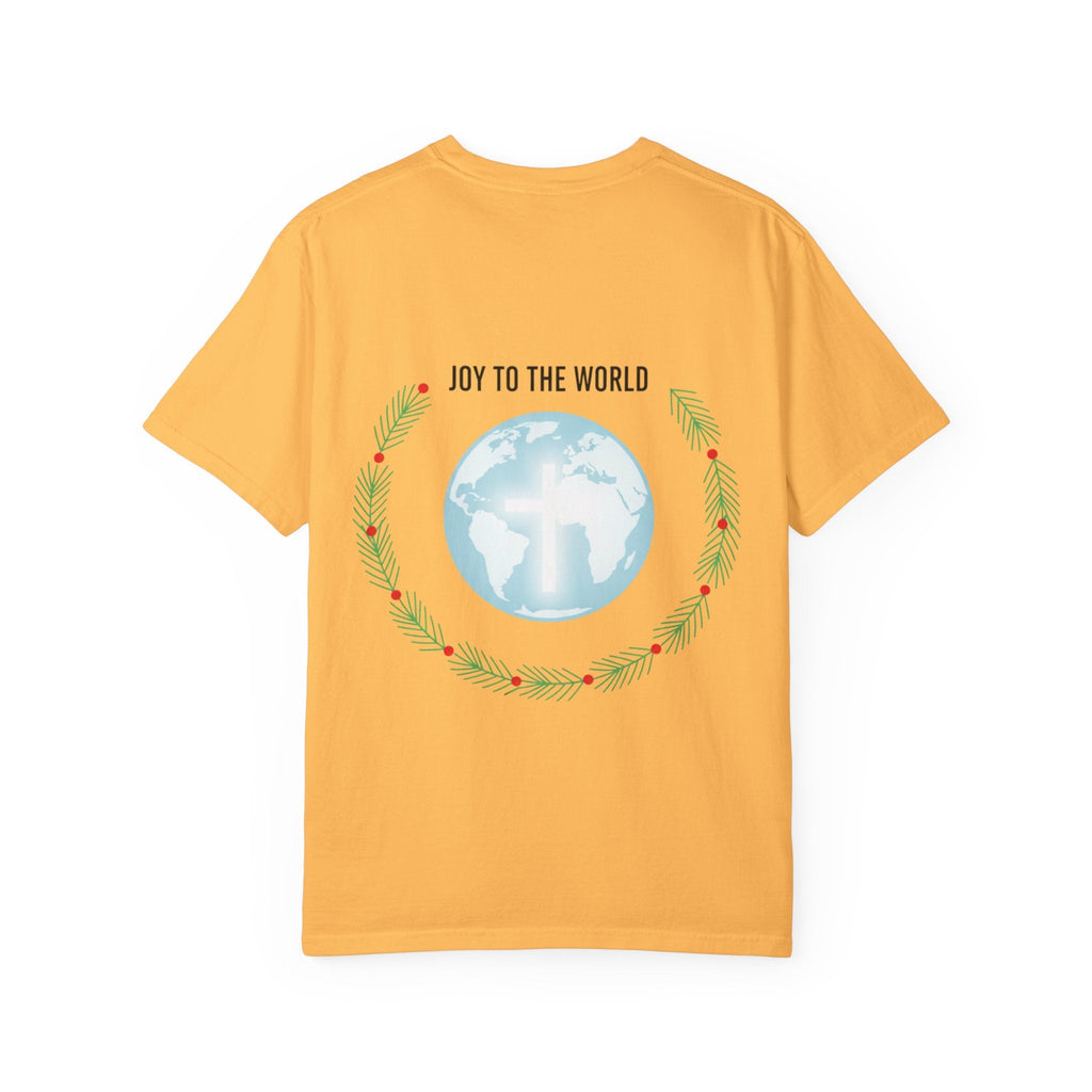 Joy to the World T-shirt – Wreath Earth Nativity Christian Christmas T-shirt for Isaiah 9:6 Holiday Faith & Festive Joy Printify