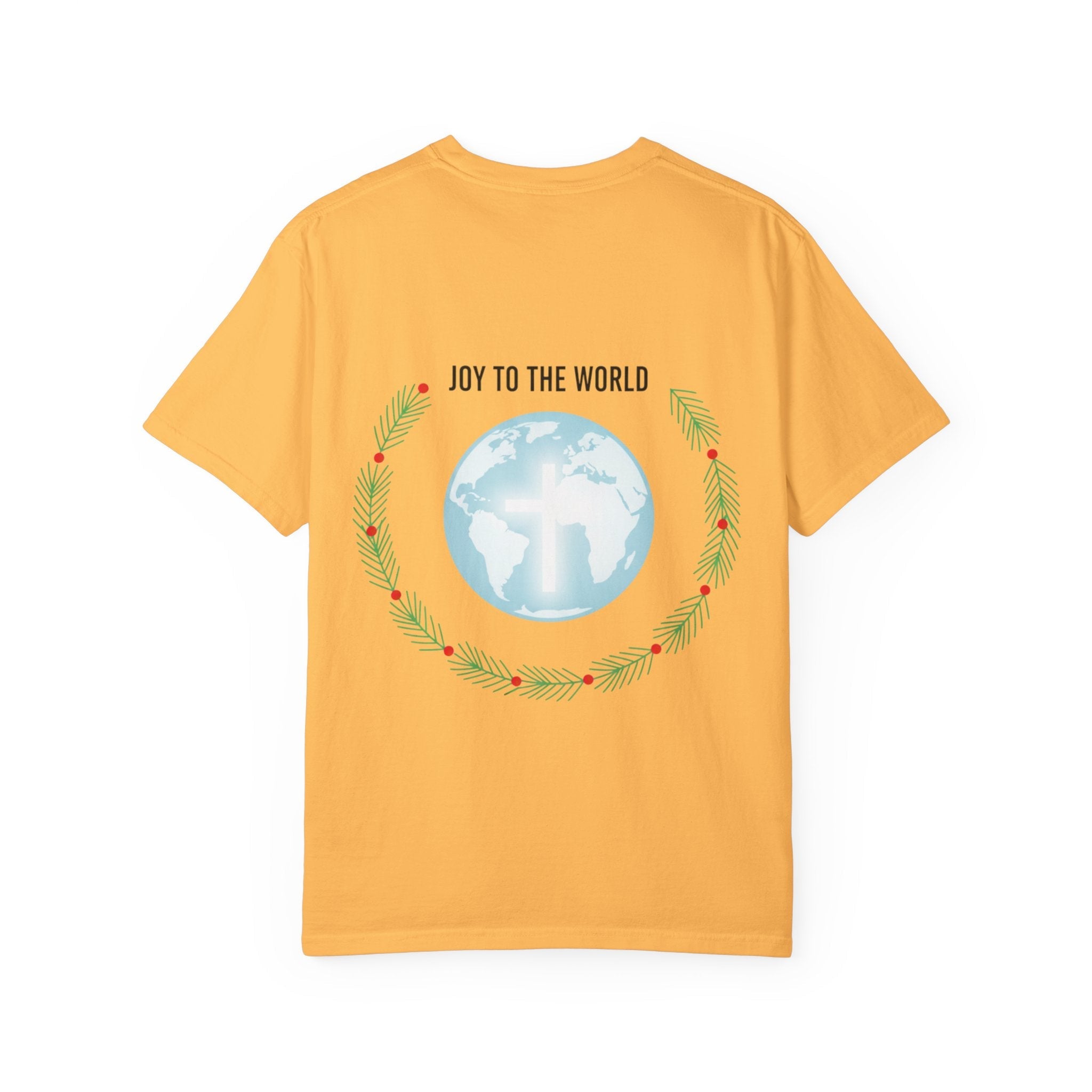 Joy to the World T-shirt – Wreath Earth Nativity Christian Christmas T-shirt for Isaiah 9:6 Holiday Faith & Festive Joy Printify