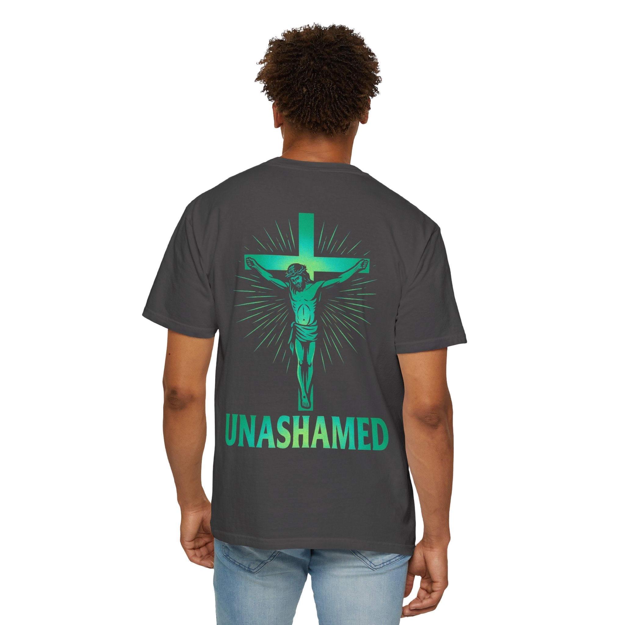 Unashamed T-shirt – Romans 1:16 Crucifixion Christian t-shirt for Bold Unwavering Faith Printify