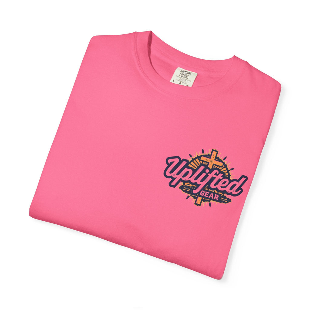 ✨ Chosen. Loved. Redeemed. – Elegant Christian T-Shirt | Gold Foil Faith Tee | Subtle Cross & Heart Design | Inspirational Bible Verse Apparel by Uplifted Gear Printify