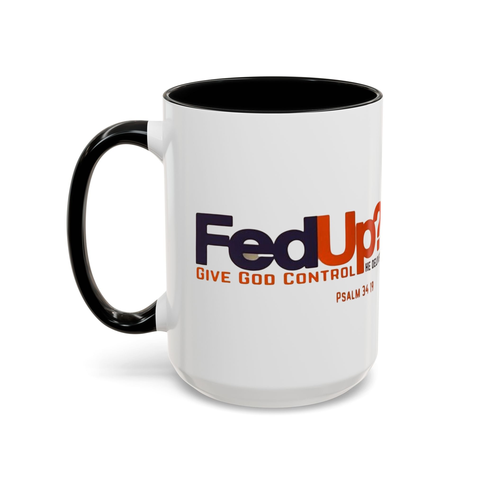 Funny Christian Coffee Mug — “Give God Control, HE Delivers” Accent Mug (11/15oz) Printify