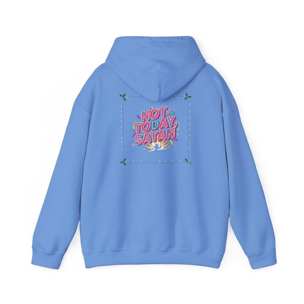 🔥 Not Today, Satan – Retro 90s Christian Hoodie | Neon Faith Tee | Funky Cartoon Devil | Bold Bible Verse Shirt | Uplifted Gear Printify