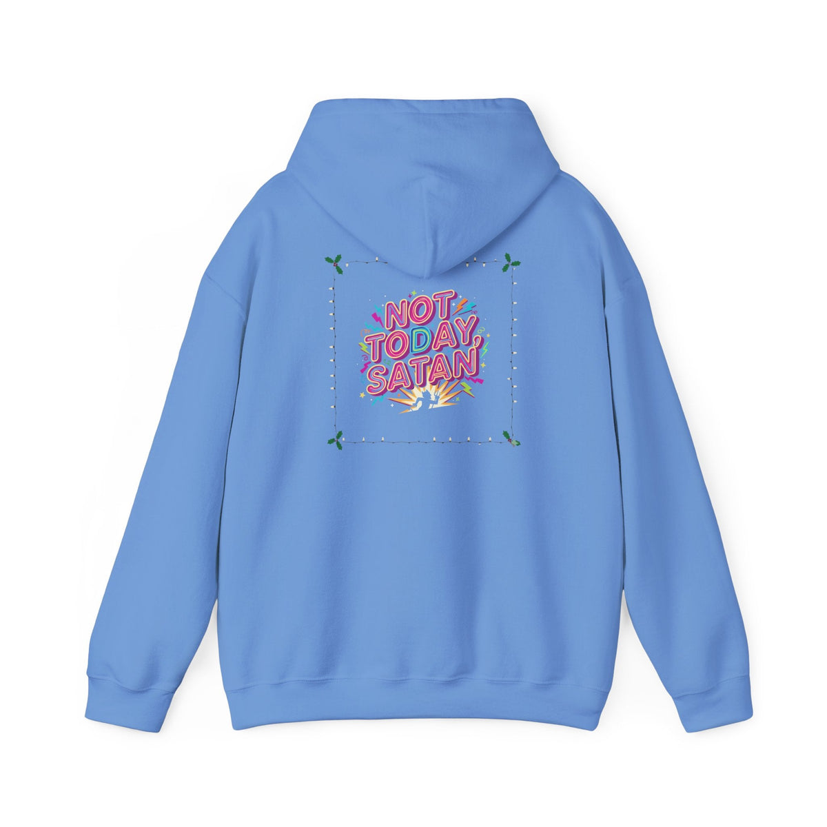 🔥 Not Today, Satan – Retro 90s Christian Hoodie | Neon Faith Tee | Funky Cartoon Devil | Bold Bible Verse Shirt | Uplifted Gear Printify