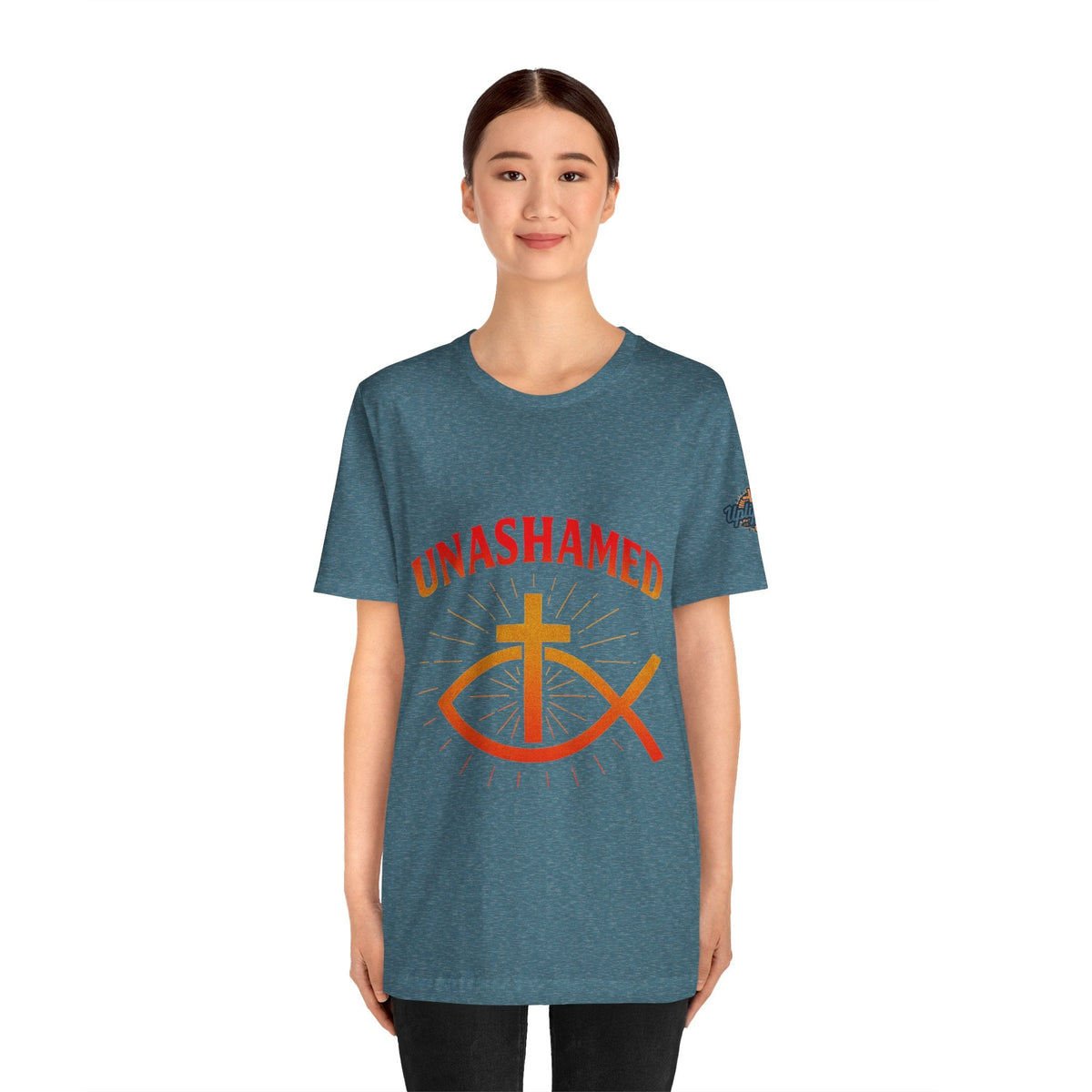Unashamed T-shirt – Ichthys Jesus Fish & Cross Christian T-shirt for Romans 1:16 Bold Faith Printify
