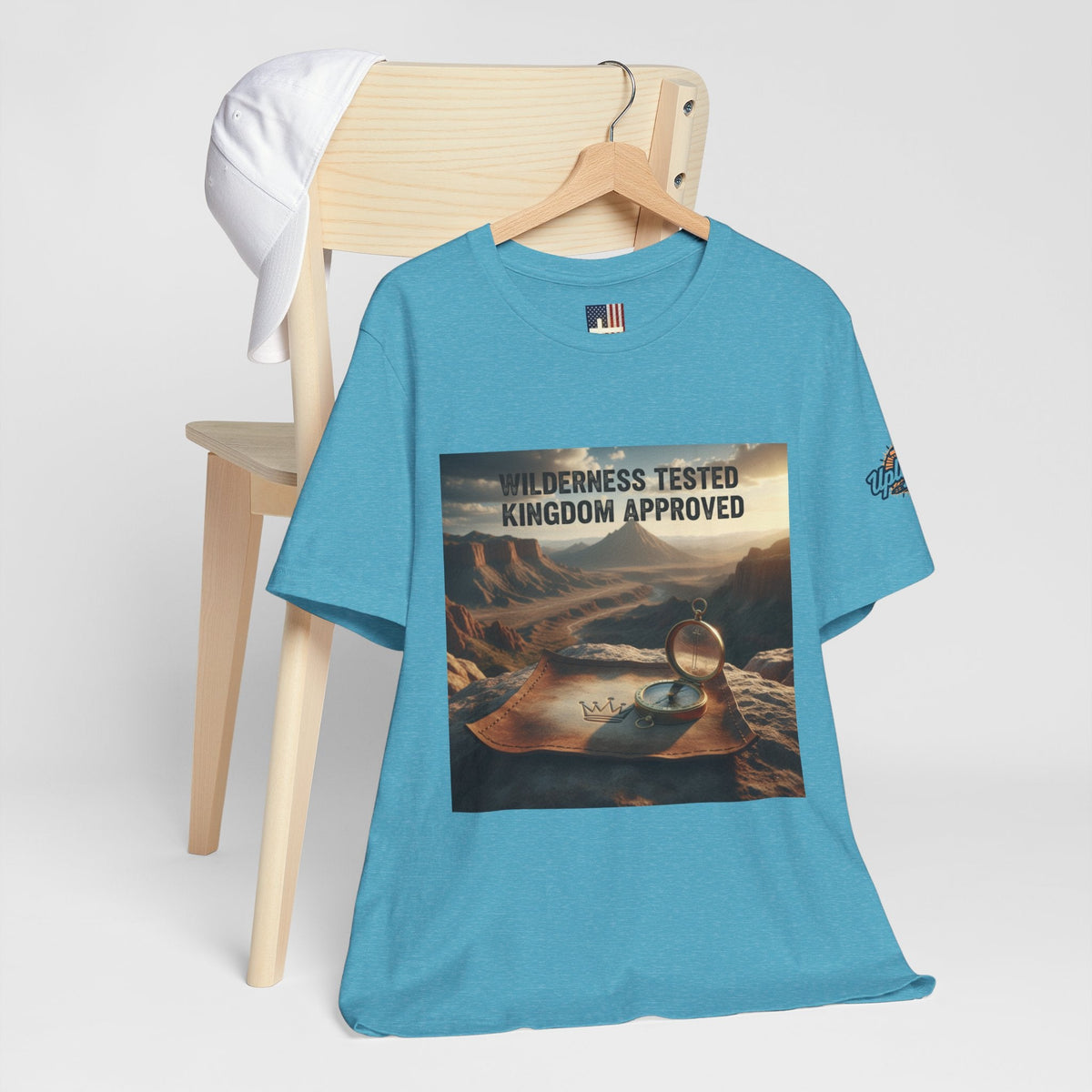 Wilderness Tested Kingdom Approved T-shirt – Mountain Desert Compass Crown Christian T-shirt for Biblical Adventure Faith Printify