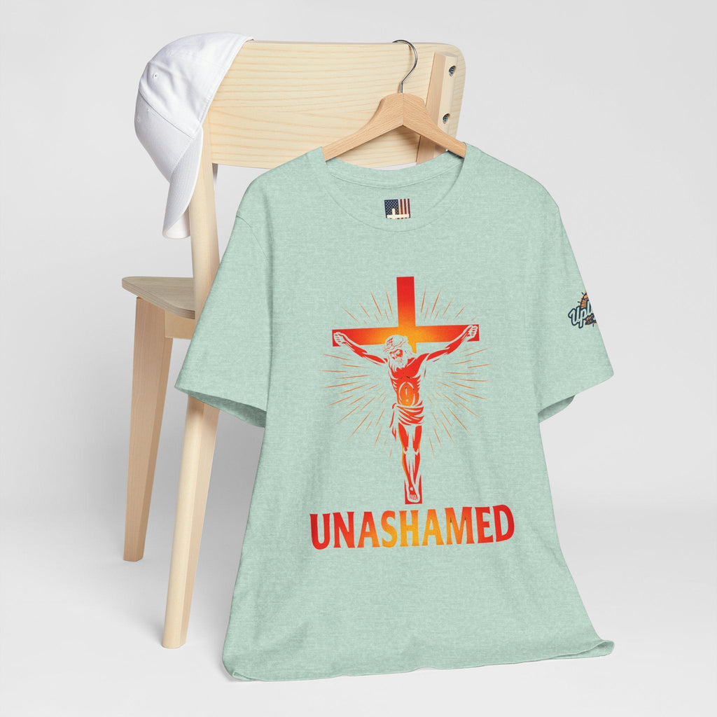 Unashamed T-shirt – Romans 1:16 Crucifixion Christian t-shirt for Bold Unwavering Faith Printify