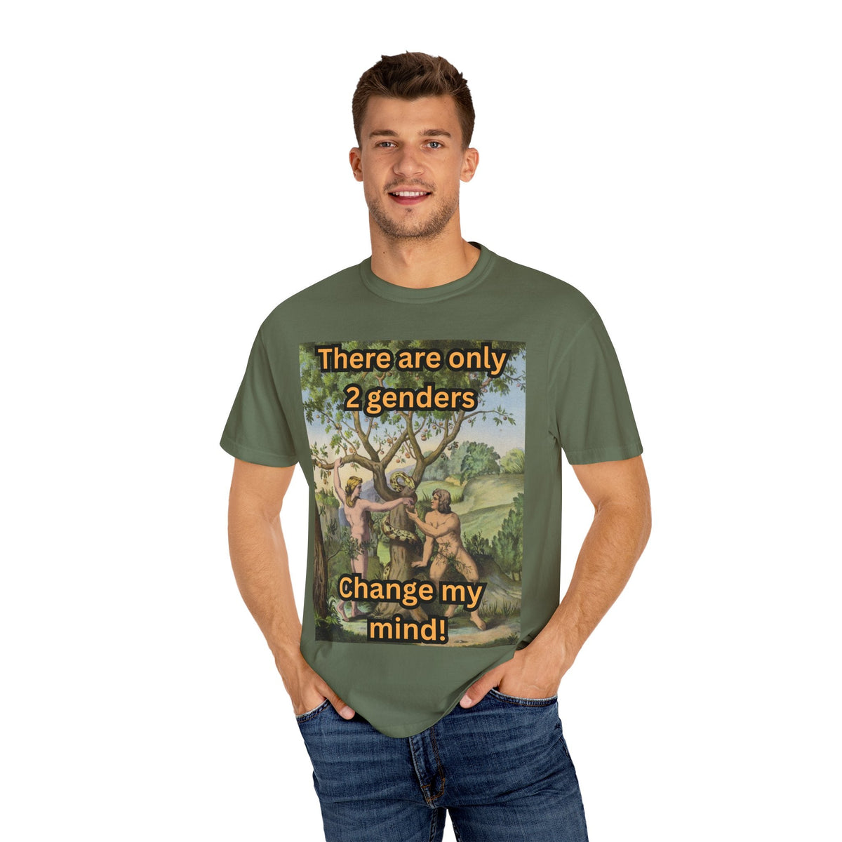There Are Only 2 Genders T-Shirt – Adam & Eve Cross Christian Tee for Bold Faith Printify