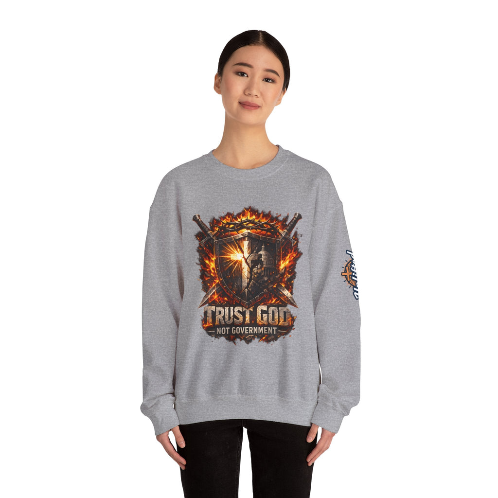 Trust God Not Government Shield Sweatshirt — Patriotic Christian Faith Sweatshirt Printify