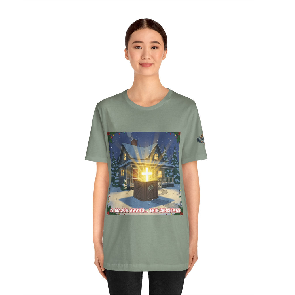 A Major Award This Christmas T-shirt – Fragile Leg Lamp Parody Cross Unboxing Christian T-shirt for Hilarious Faith & Holiday Glow Printify