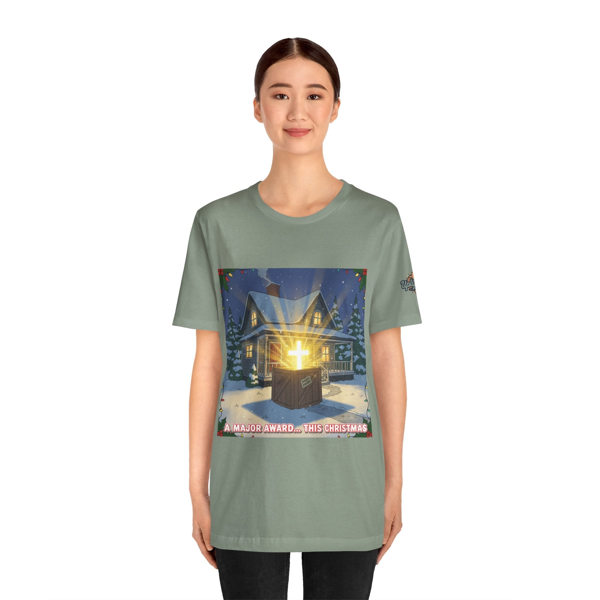 A Major Award This Christmas T-shirt – Fragile Leg Lamp Parody Cross Unboxing Christian T-shirt for Hilarious Faith & Holiday Glow Printify