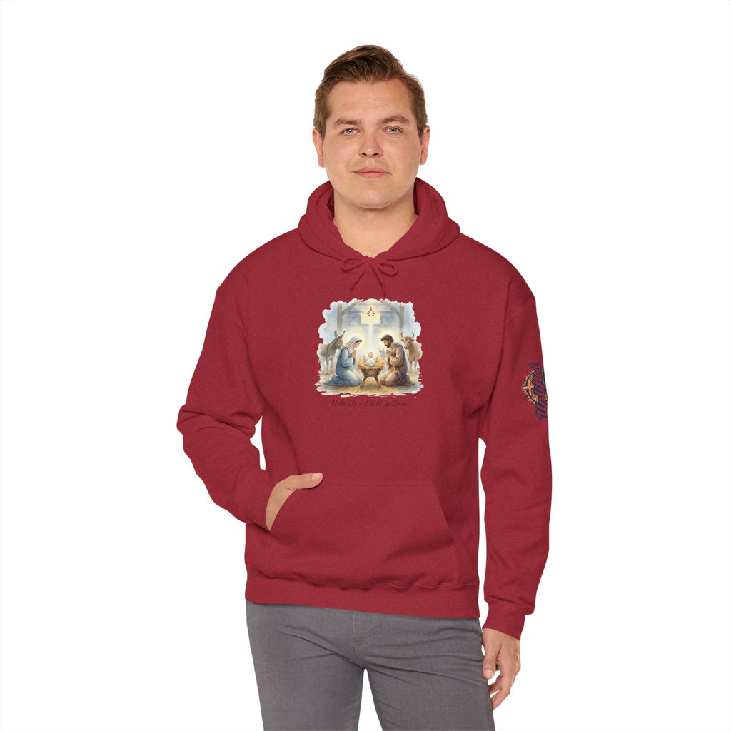 Unto Us a Child is Born Hoodie – Isaiah 9:6 Nativity Manger Scene Christian Christmas Sweatshirt for Holy Night Faith Printify