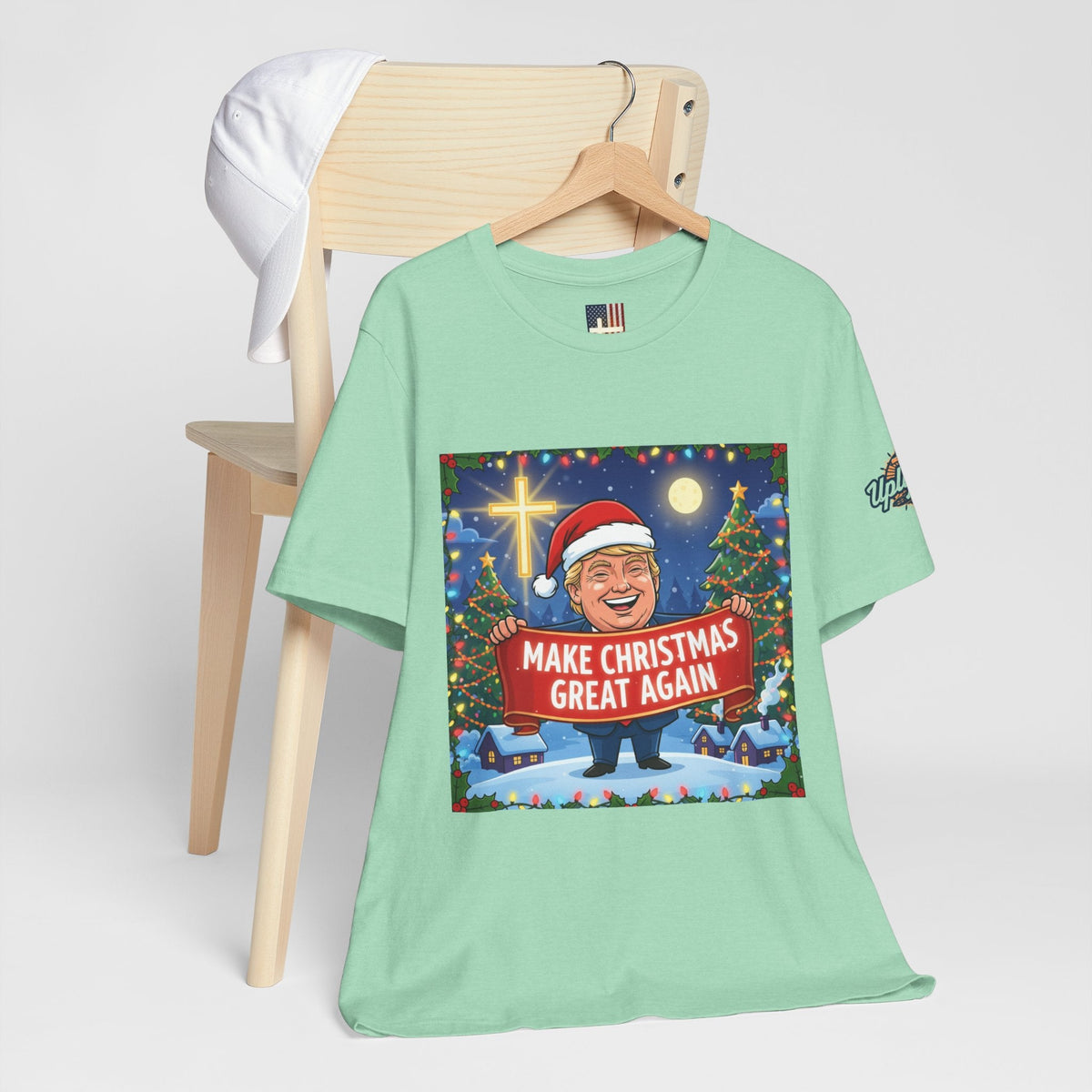 🎄 Make Christmas Great Again – Patriotic Christian Christmas T-Shirt | Bold Holiday Faith Tee | Red & White Banner Design | Uplifted Gear Printify