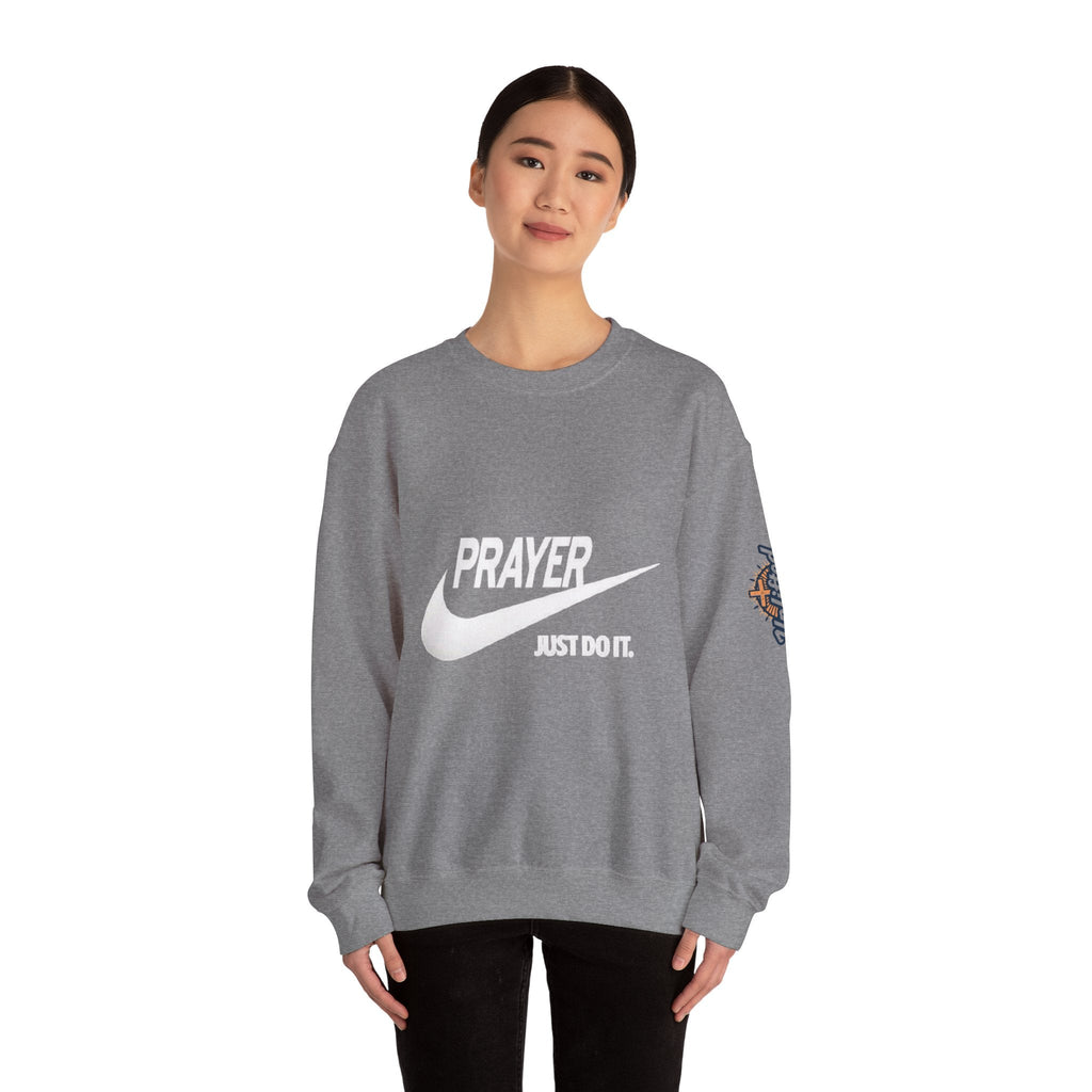 Prayer Just Do It Sweatshirt - Funny Christian Nike Parody Sweatshirt - Faith Gear Printify
