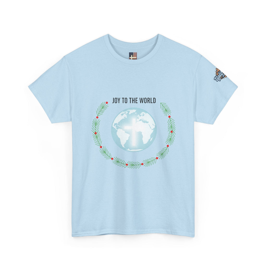 Joy to the World T-shirt – Wreath Earth Nativity Christian Christmas T-shirt for Isaiah 9:6 Holiday Faith & Festive Joy Printify