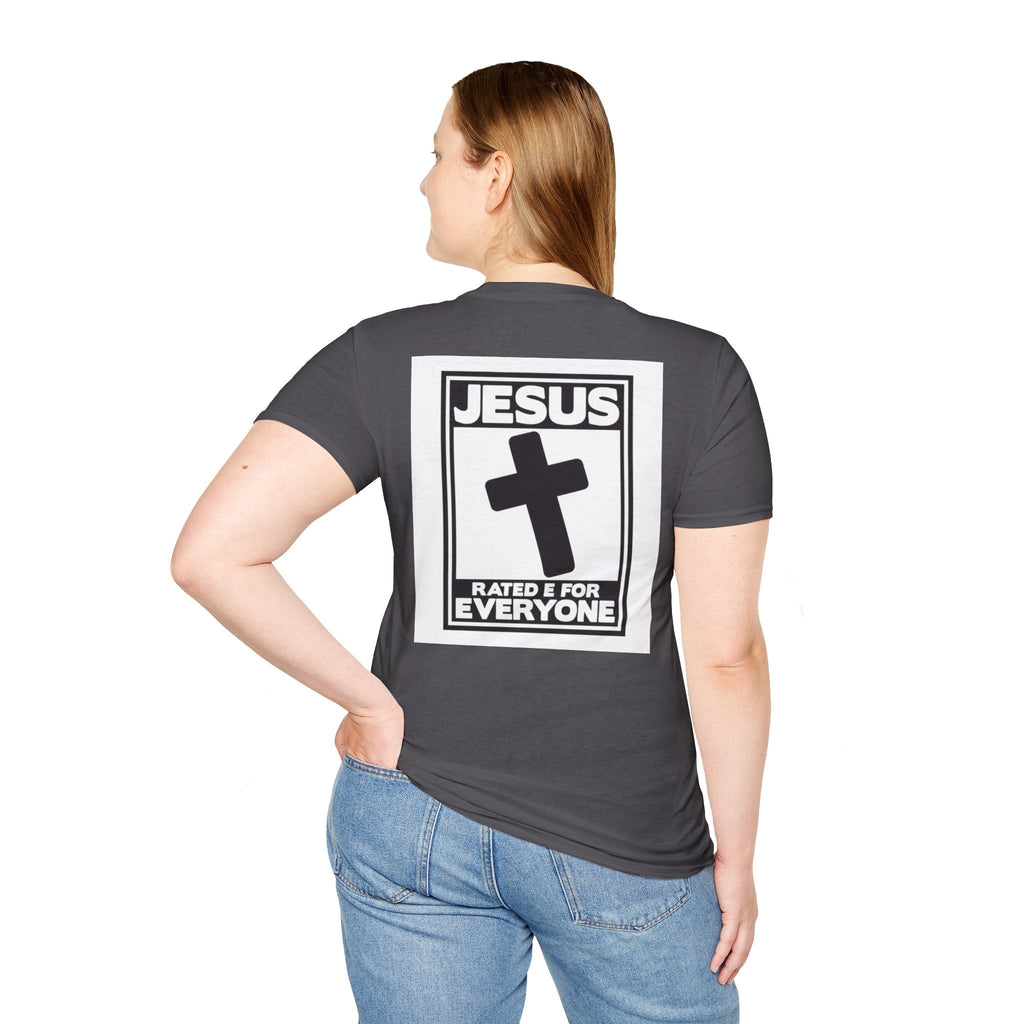 Jesus, Rated E for Everyone T-shirt - Gamer Faith T-shirt - Christian Video Game Parody Printify