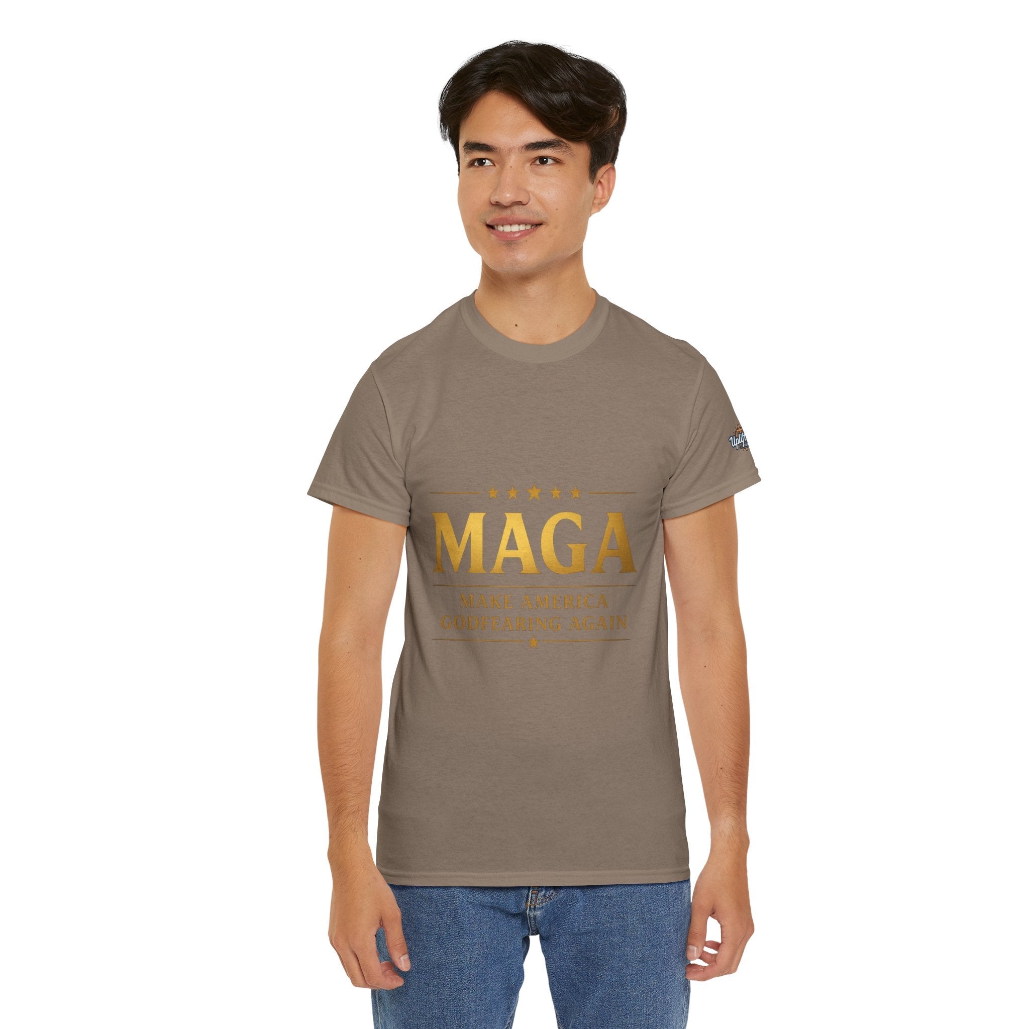 MAGA Gold Letter T-Shirt — "Make America Great Again" Printify
