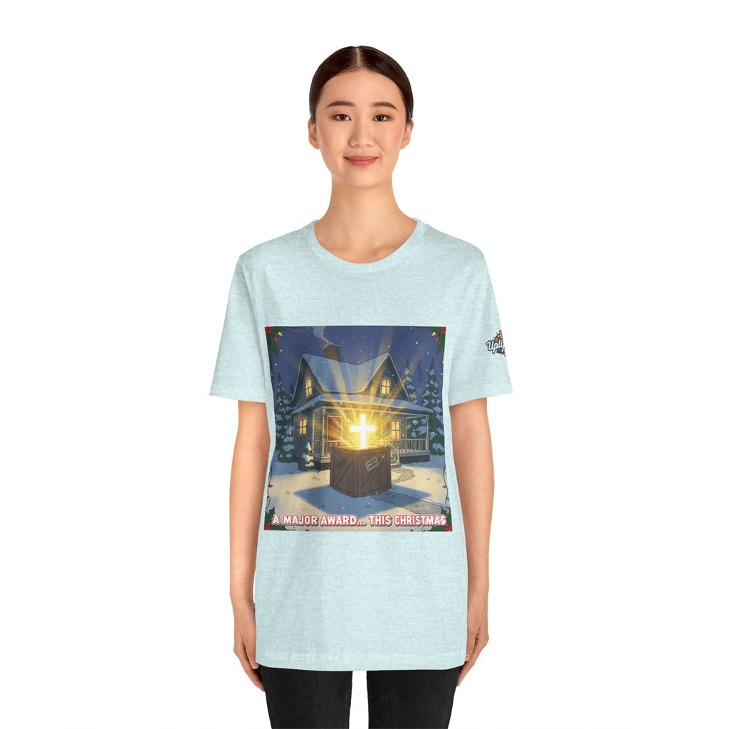 A Major Award This Christmas T-shirt – Fragile Leg Lamp Parody Cross Unboxing Christian T-shirt for Hilarious Faith & Holiday Glow Printify