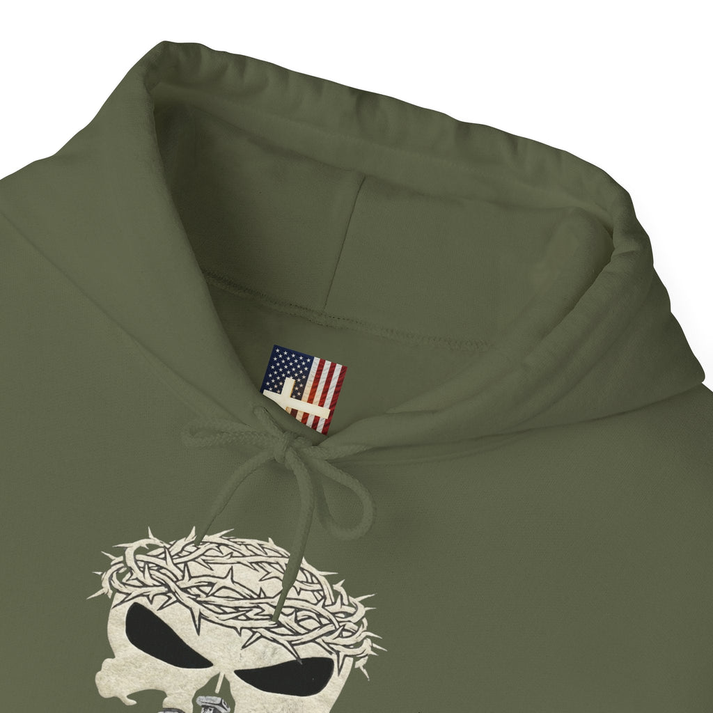 Christian Skull Hoodie - Crown of Thorns & Nails - Warrior Faith Hoodie Printify