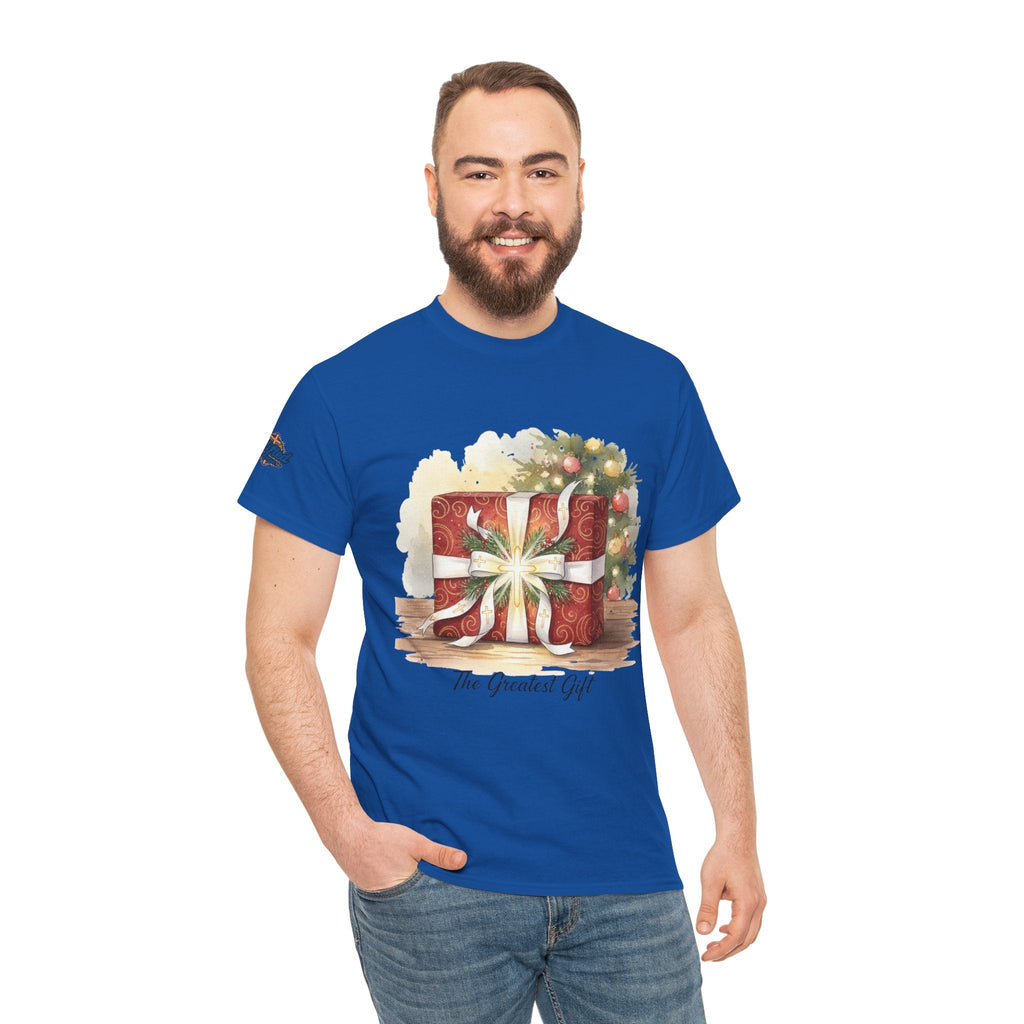 The Greatest Gift T-shirt – Cross Bow Present Christian T-shirt for Christmas Salvation & Eternal Faith Printify