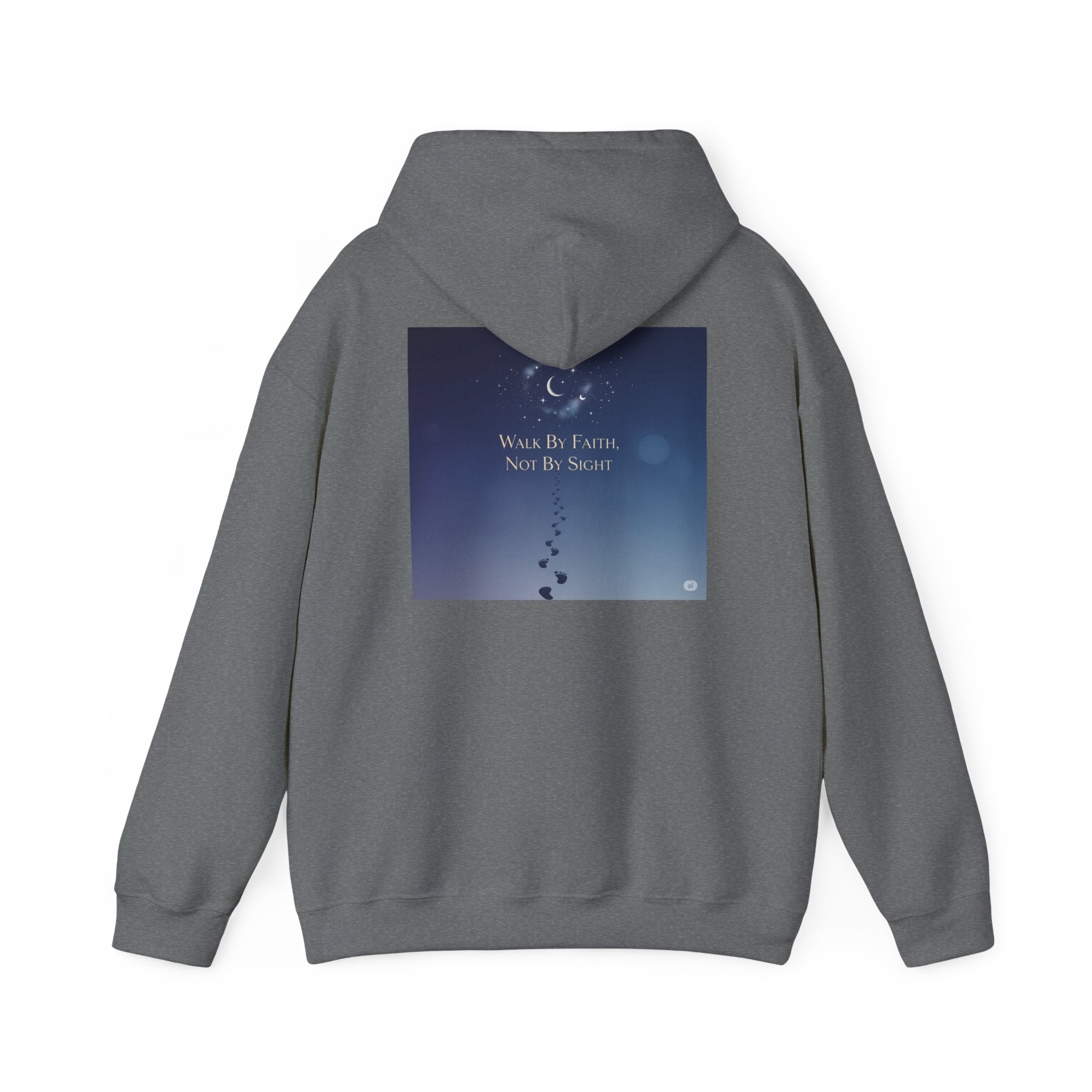 Walk by Faith, Not by Sight Hoodie – Moonlit Footprints Christian Hoodie for Cozy Nights Printify