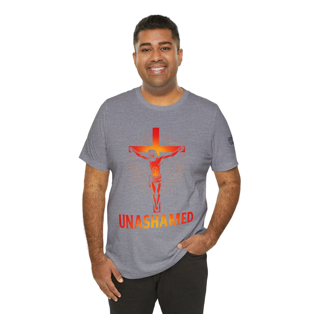 Unashamed T-shirt – Romans 1:16 Crucifixion Christian t-shirt for Bold Unwavering Faith Printify