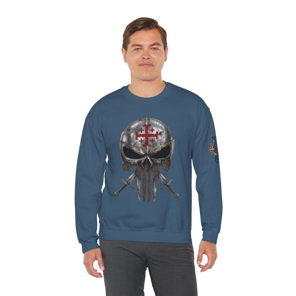 Crusader Knight Christian Skull Sweatshirt - Warrior Armor of God Sweatshirt Printify