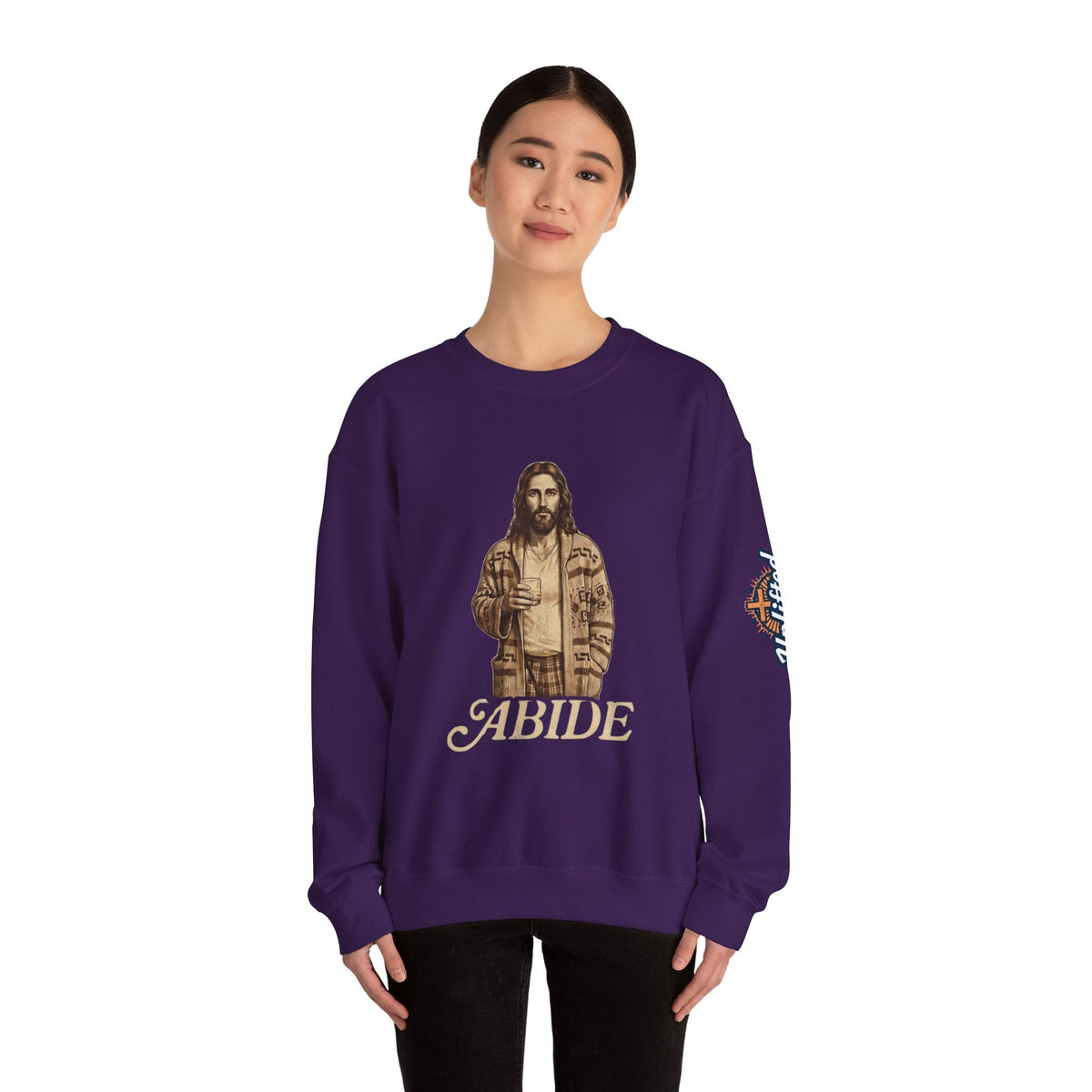 Abide Jesus Sweatshirt — Vintage 'The Dude' Religious Graphic Sweatshirt Printify