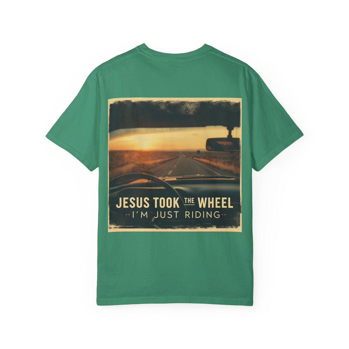 Jesus Took the Wheel I'm Just Riding T-shirt – Funny Christian Convertible Car T-shirt for Surrendered Faith & Humor Printify