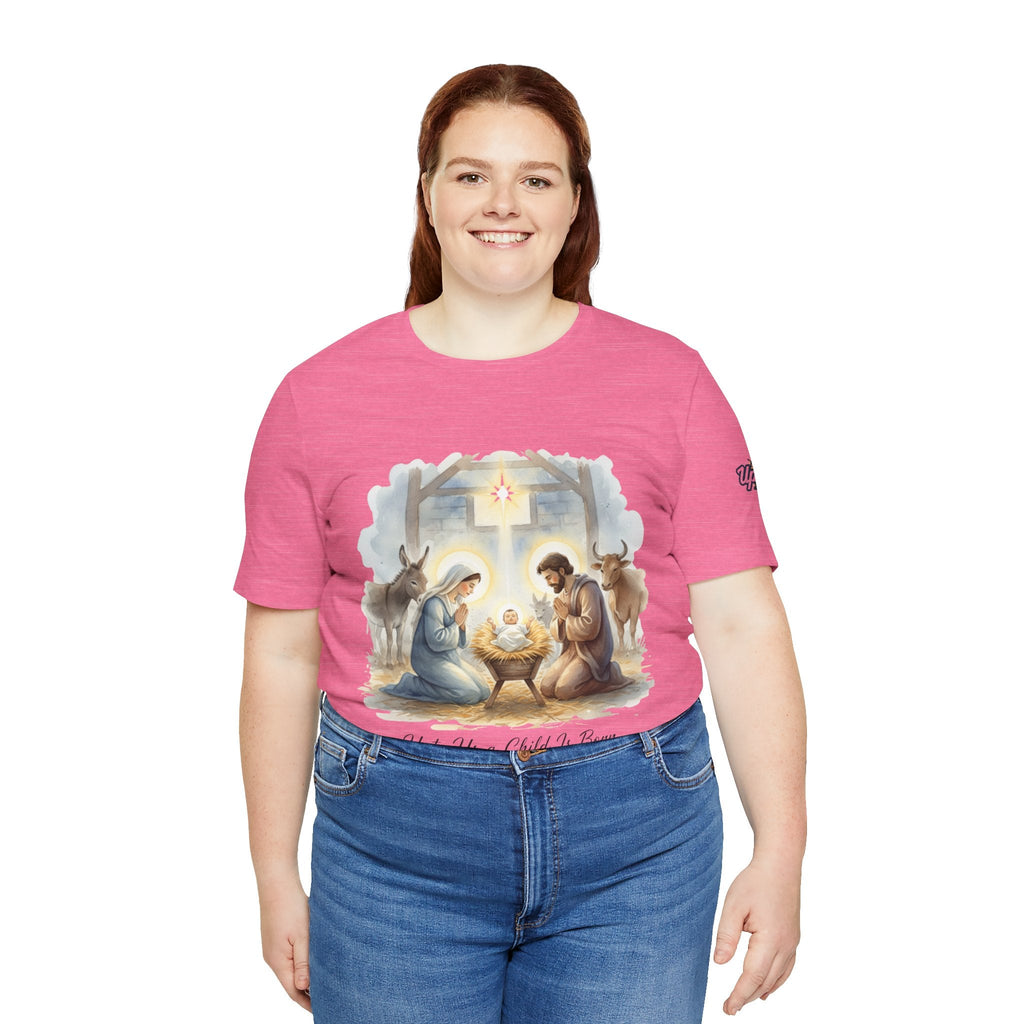 Unto Us a Child is Born T-shirt – Isaiah 9:6 Nativity Manger Scene Christian Christmas T-shirt for Holy Night Faith Printify