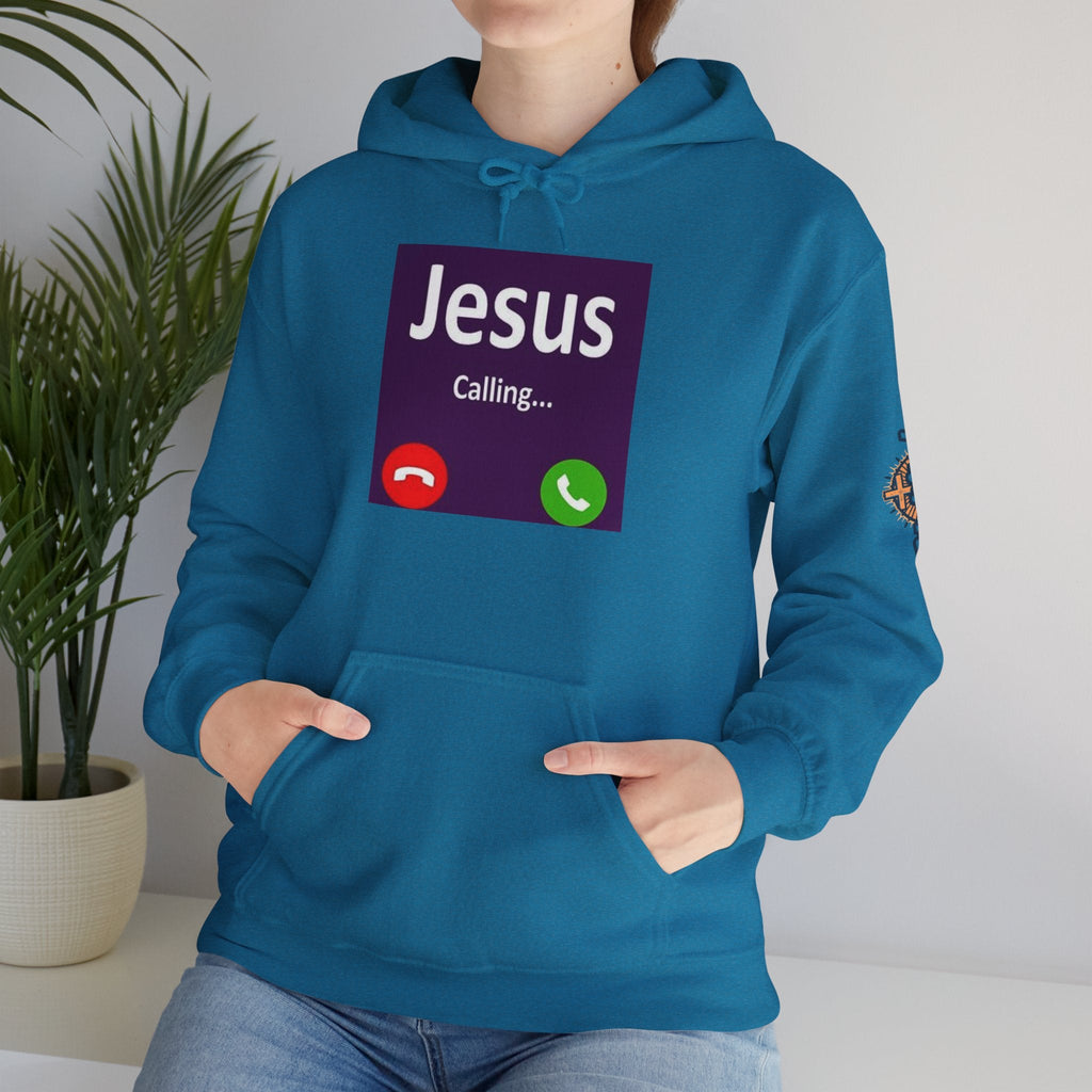 Jesus Calling Hoodie – Funny Cell Phone Screen Christian Sweatshirt for Divine Connection & Faith Humor Printify