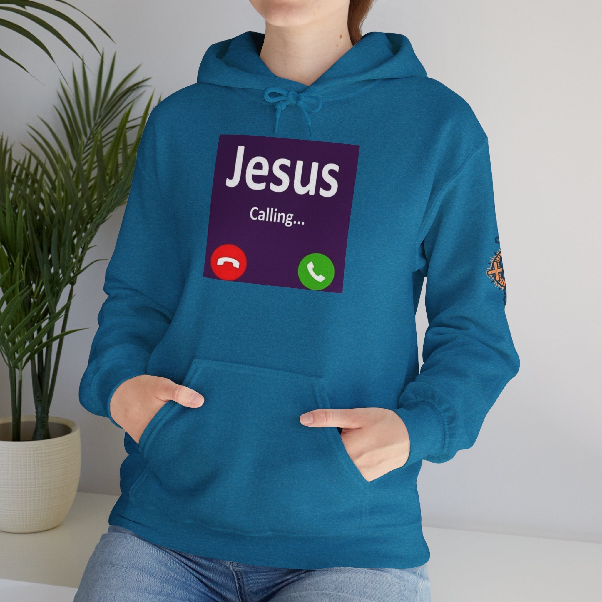 Jesus Calling Hoodie – Funny Cell Phone Screen Christian Sweatshirt for Divine Connection & Faith Humor Printify