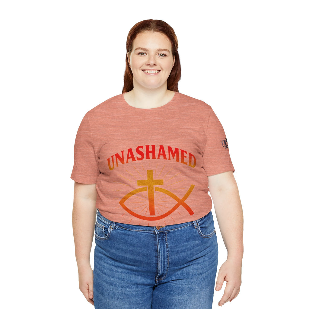Unashamed T-shirt – Ichthys Jesus Fish & Cross Christian T-shirt for Romans 1:16 Bold Faith Printify