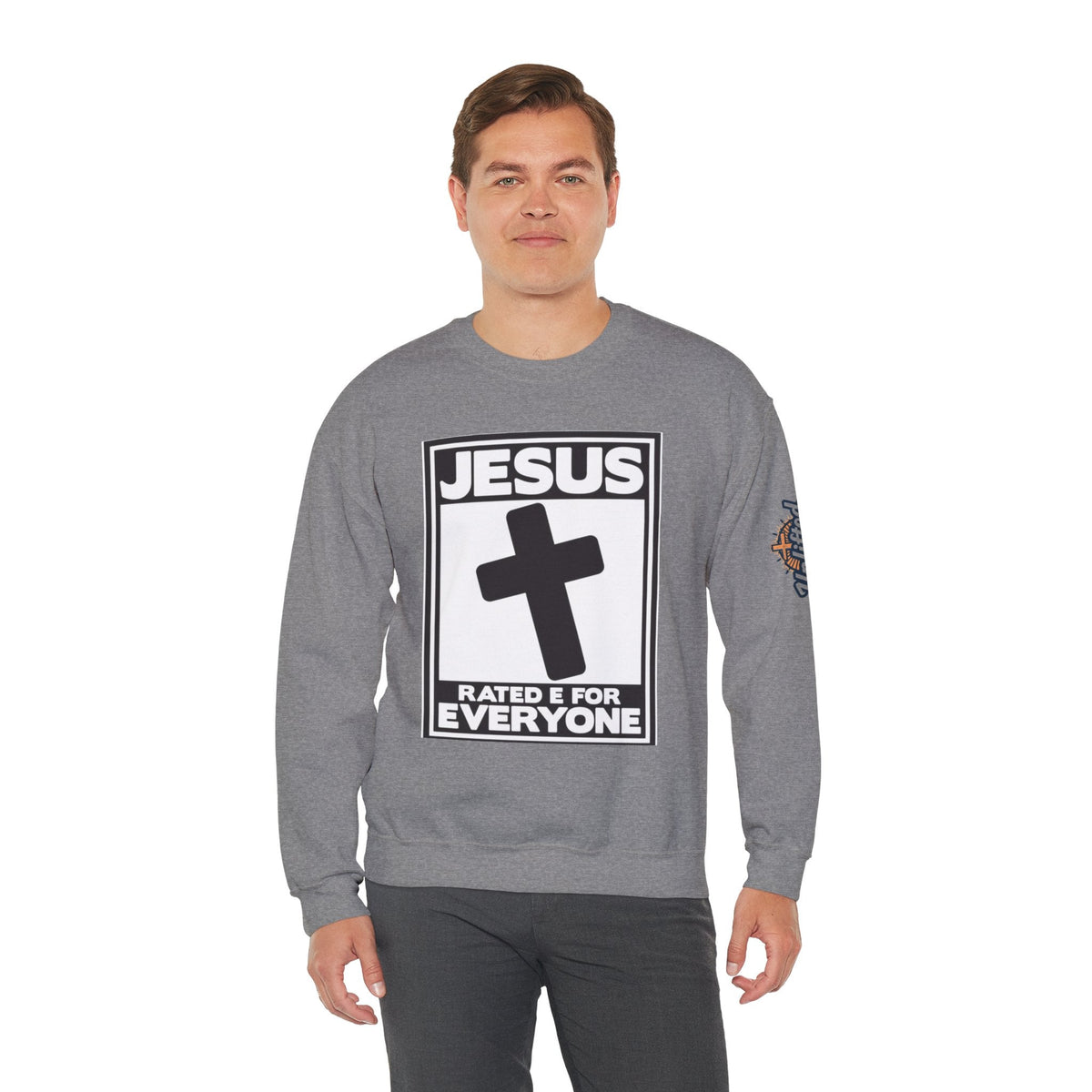 Jesus, Rated E for Everyone Sweatshirt - Gamer Faith Sweatshirt - Christian Video Game Parody Printify
