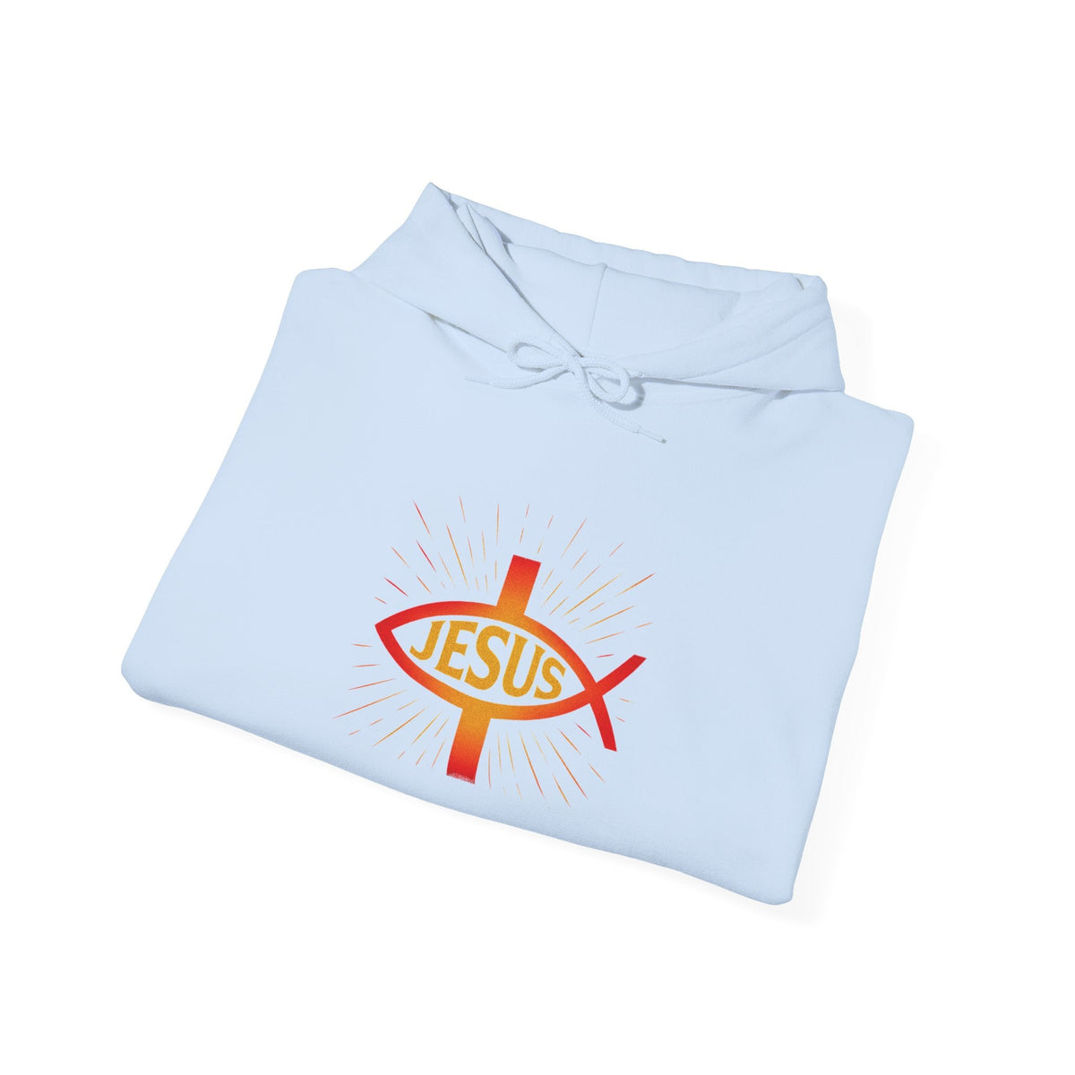 Jesus Ichthys Hoodie – Christian Fish Symbol with Cross & Jesus Inscription Sweatshirt for Eternal Faith & Streetwear Printify