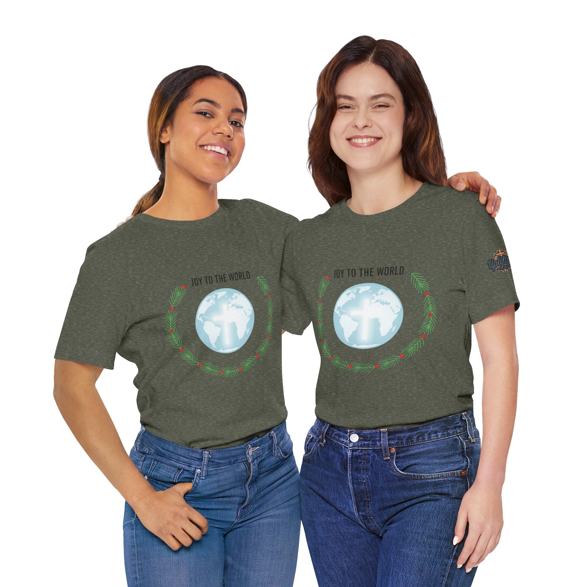 Joy to the World T-shirt – Wreath Earth Nativity Christian Christmas T-shirt for Isaiah 9:6 Holiday Faith & Festive Joy Printify