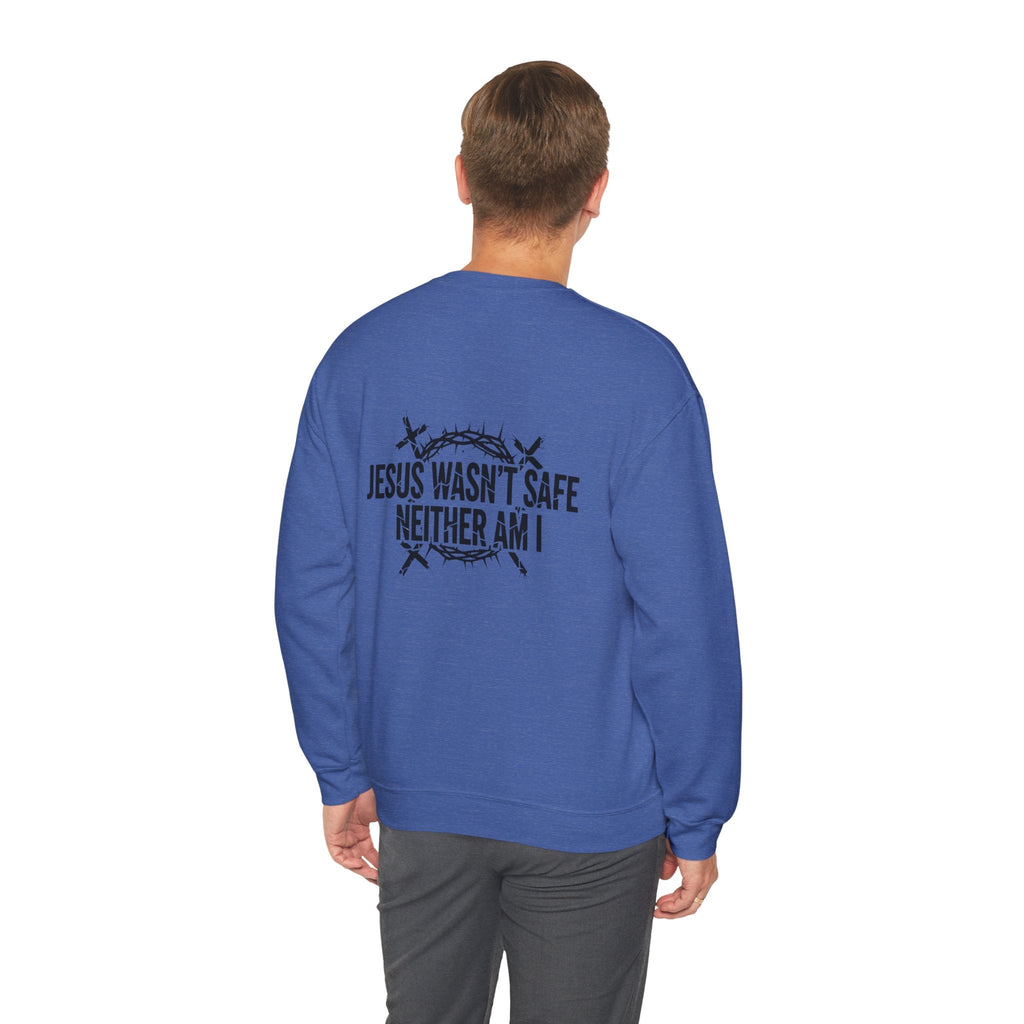 ⚡ Jesus Wasn’t Safe – Neither Am I | Bold Christian Sweatshirt | Storm-Walking Faith Tee | Minimalist Black & White Design | Uplifted Gear Printify