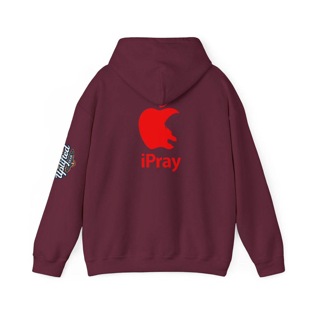 iPray Apple Logo Hoodie — Funny Christian Hoodie (Minimal Red Apple Graphic) Printify