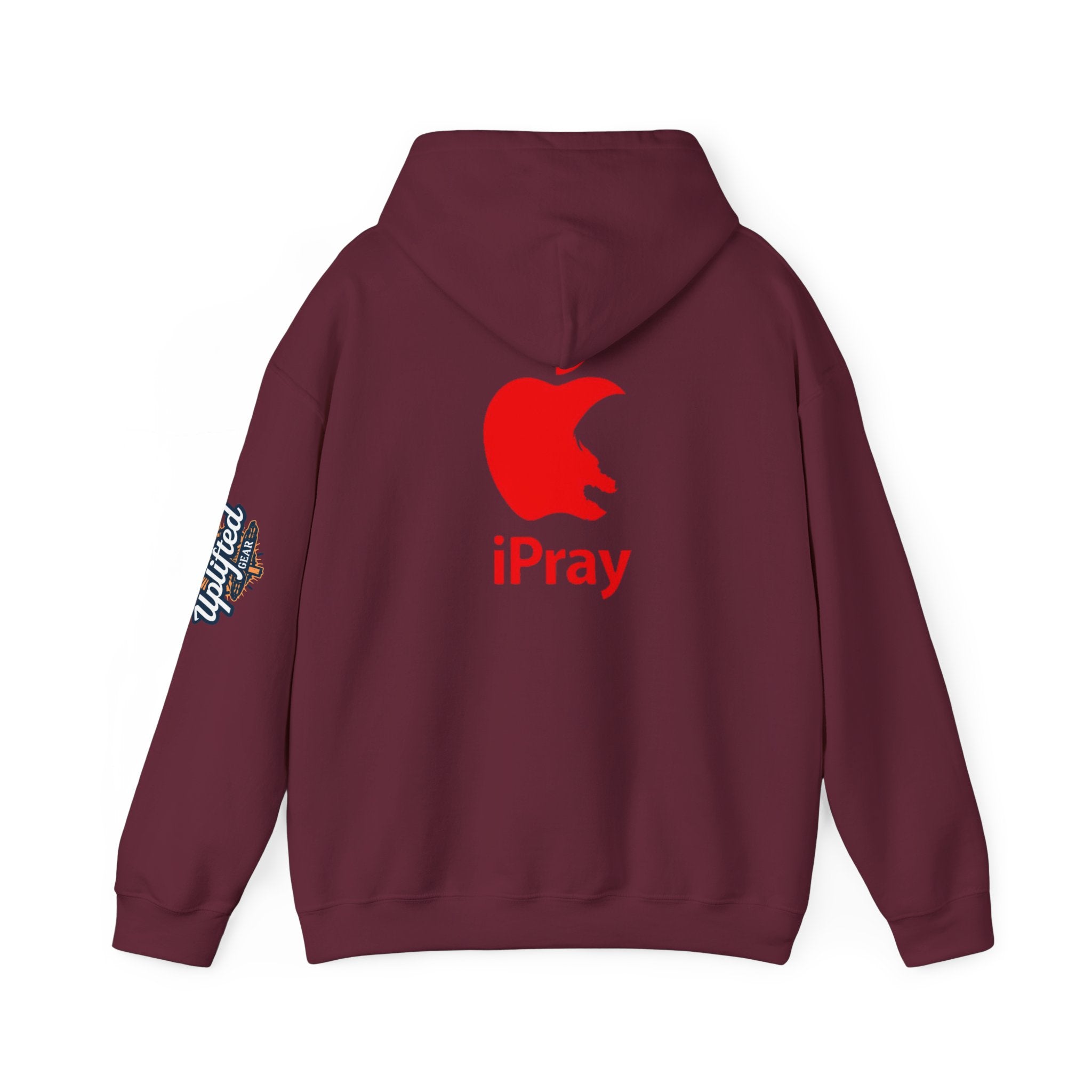 iPray Apple Logo Hoodie — Funny Christian Hoodie (Minimal Red Apple Graphic) Printify