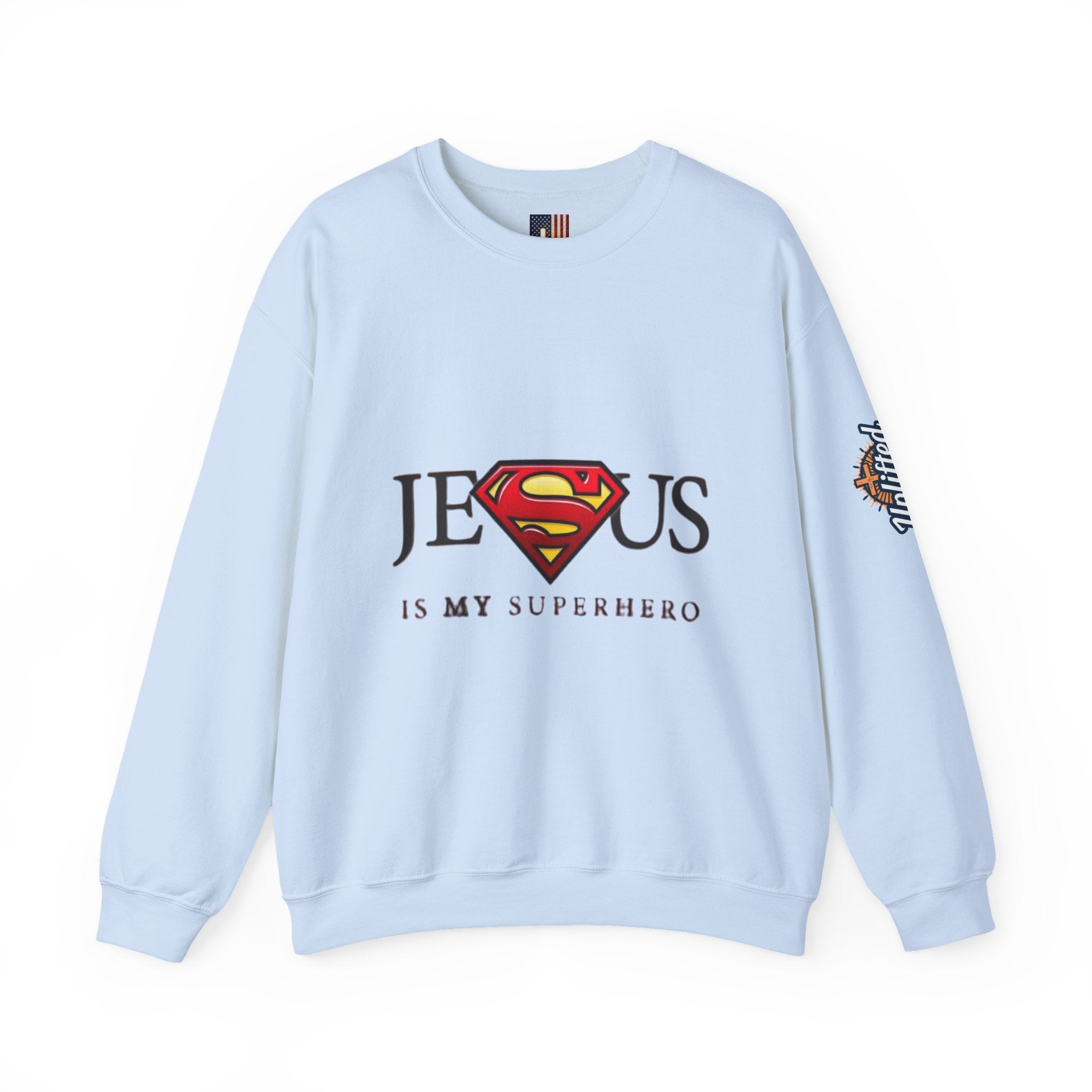 Jesus Is My Superhero Crewneck Sweatshirt Printify