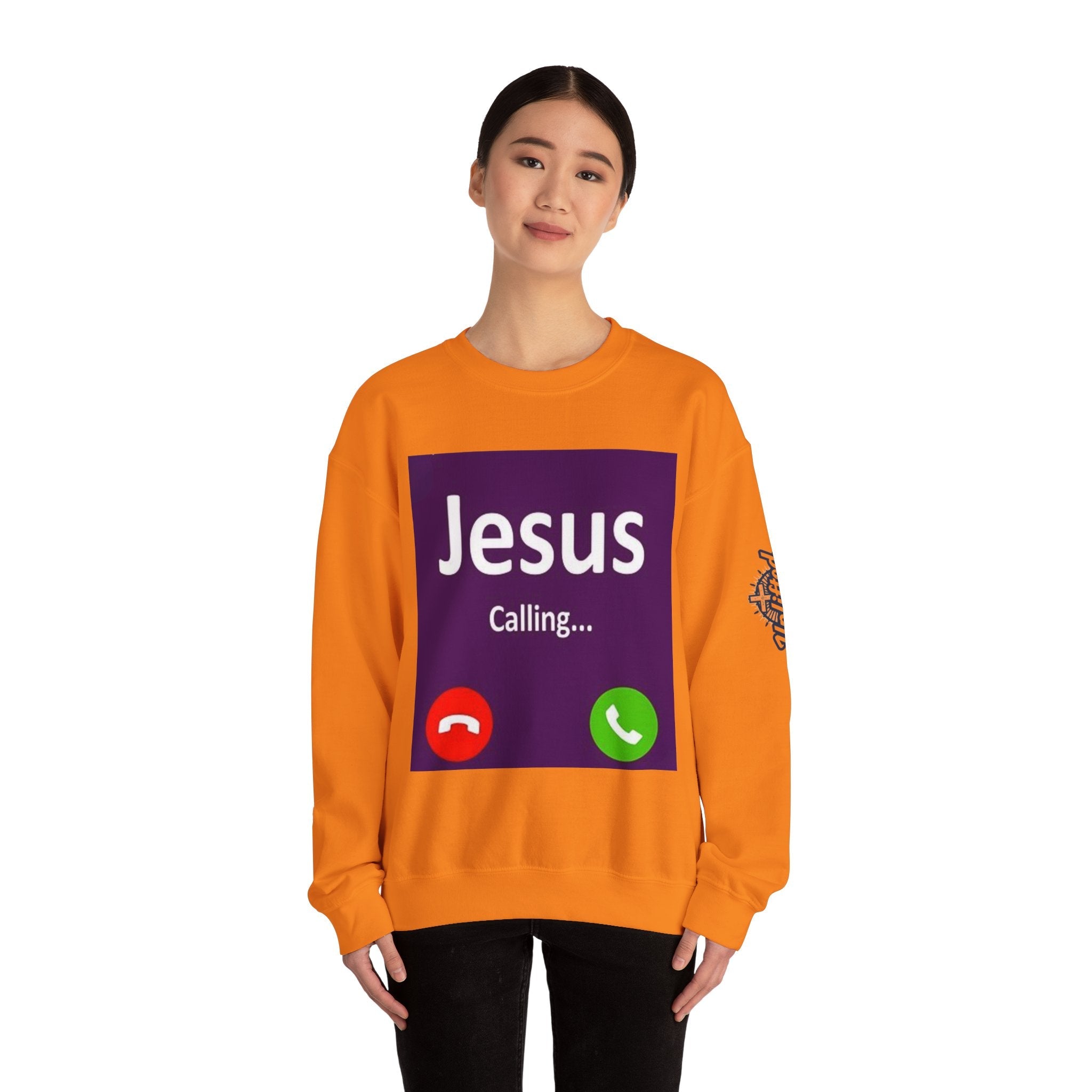 Jesus Calling Sweatshirt – Funny Cell Phone Screen Christian Sweatshirt for Divine Connection & Faith Humor Printify