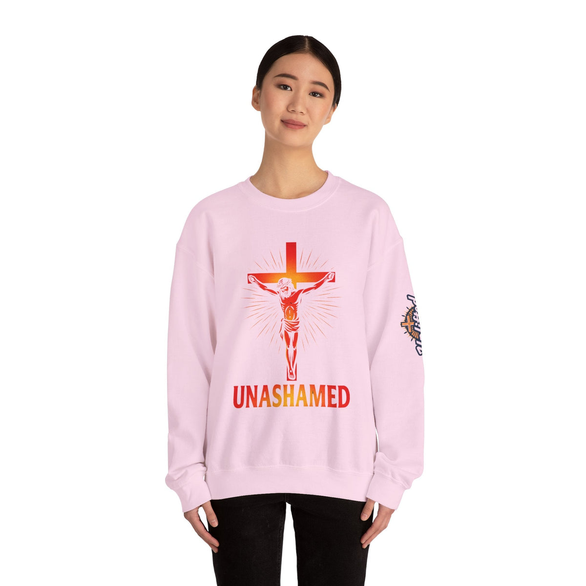 Unashamed Sweatshirt – Romans 1:16 Crucifixion Christian Sweatshirt for Bold Unwavering Faith Printify