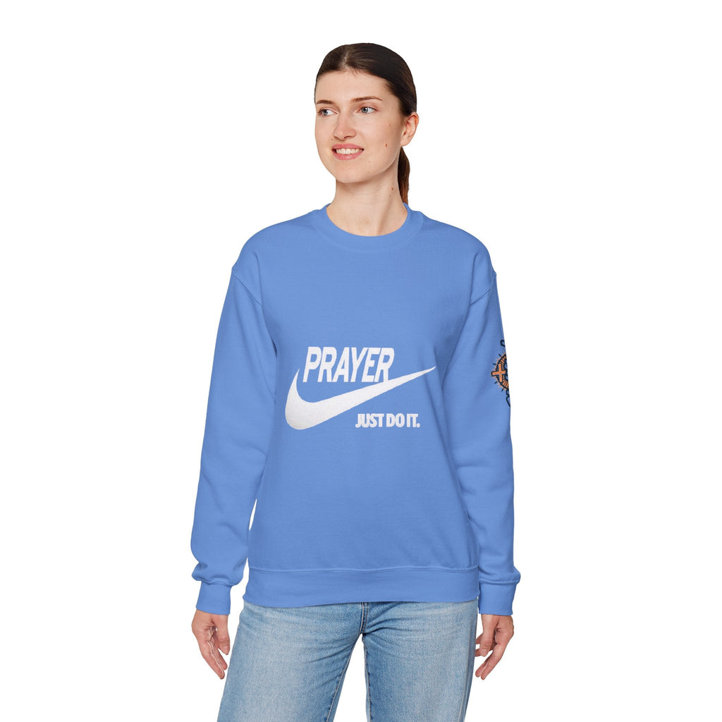 Prayer Just Do It Sweatshirt - Funny Christian Nike Parody Sweatshirt - Faith Gear Printify