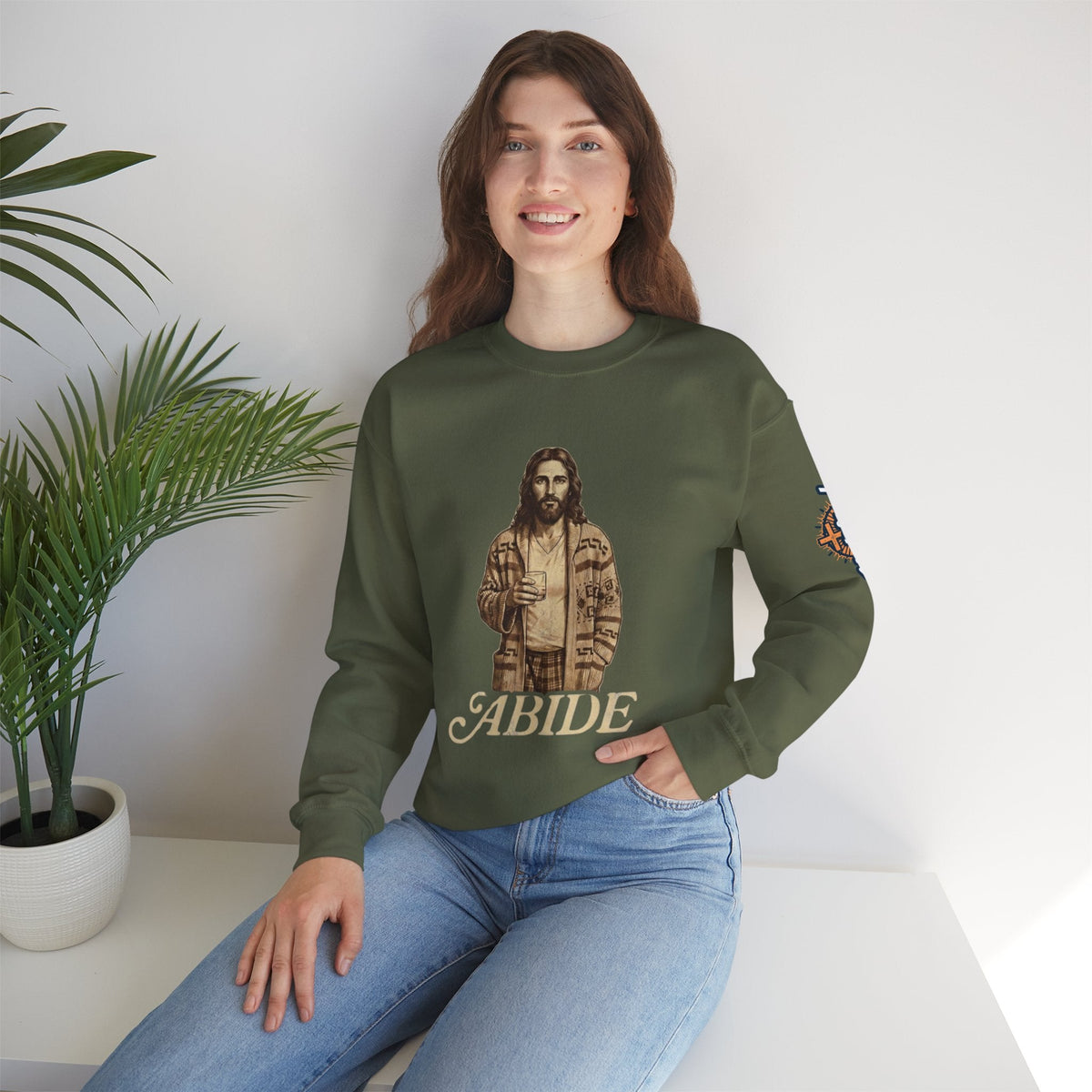 Abide Jesus Sweatshirt — Vintage 'The Dude' Religious Graphic Sweatshirt Printify